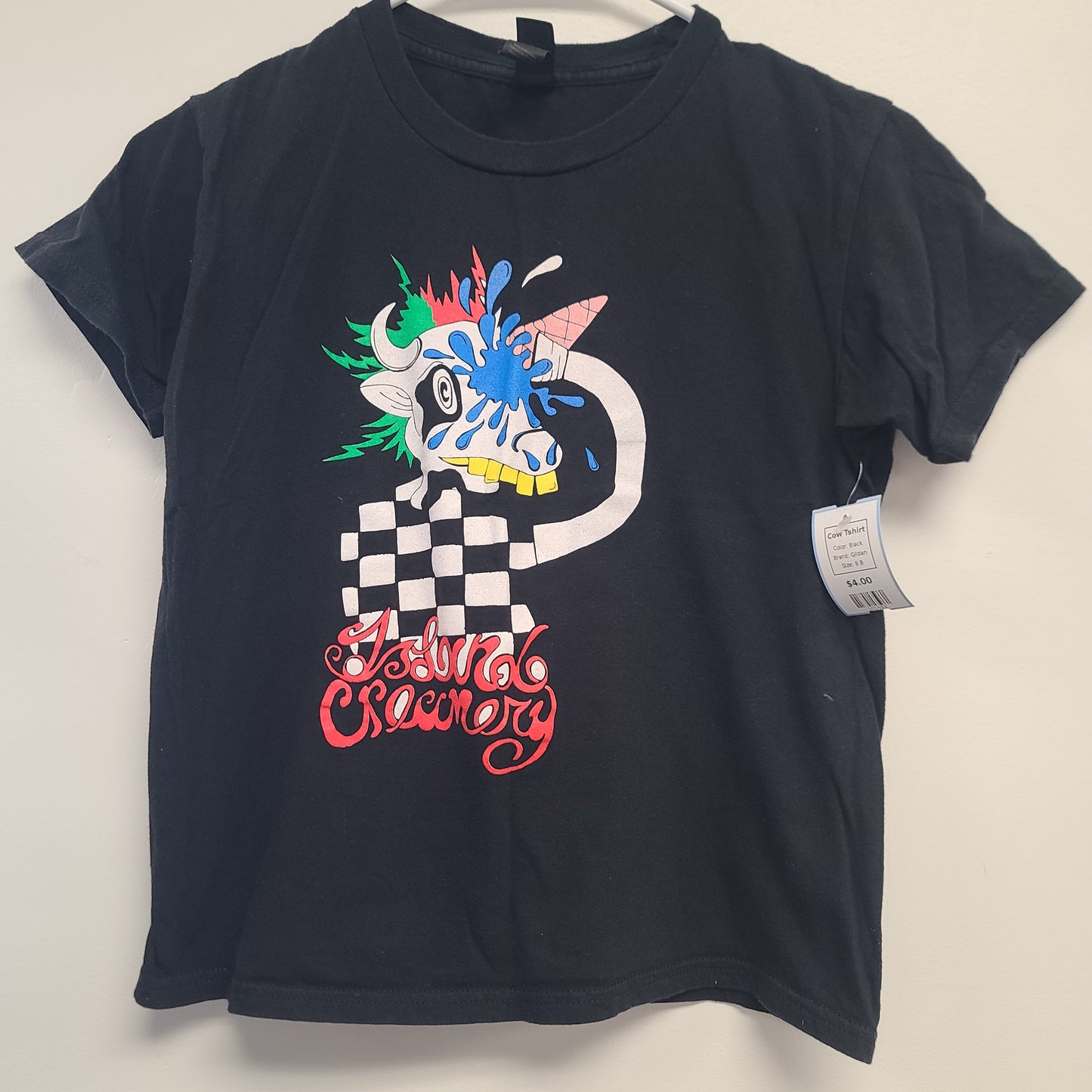 Black Gildan Cow Tshirt, 8 B