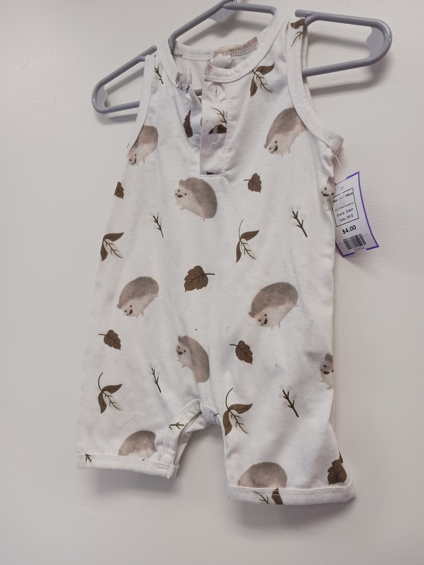 White Headgehog Shein Short One Piece, 3M B