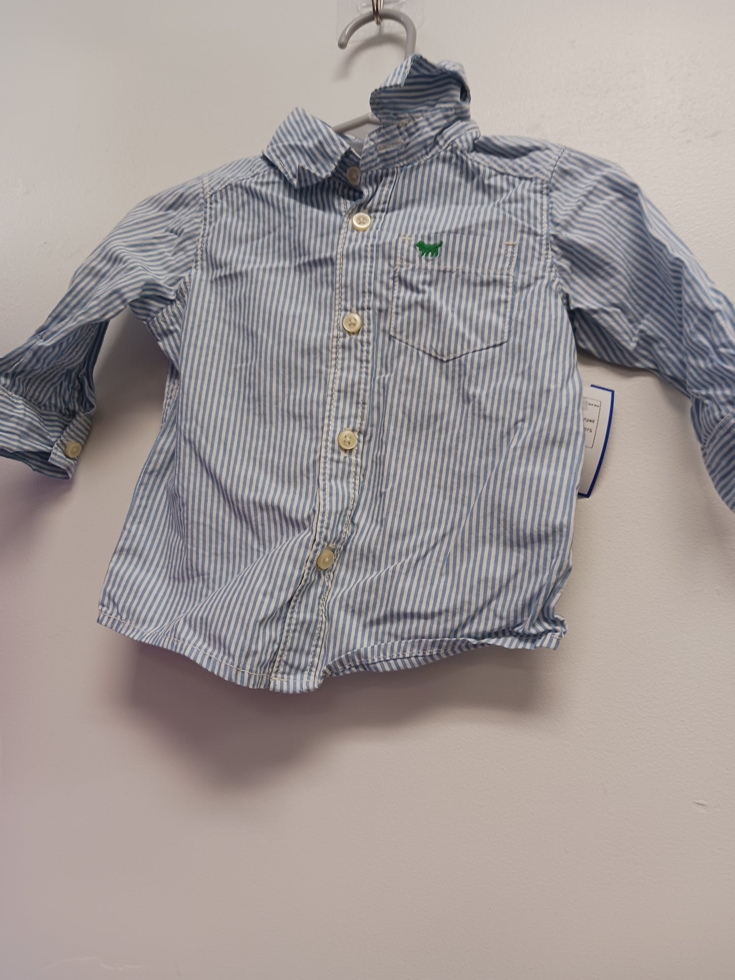 Blue Striped Carters Long Sleeve Button Down Striped Shirt, 6M B