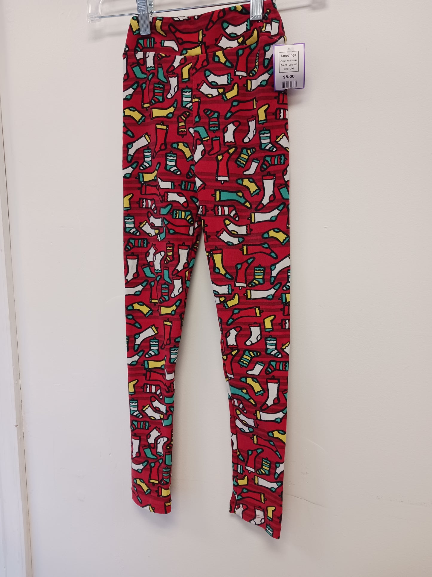 Red Socks Lularoe Leggings, L/XL