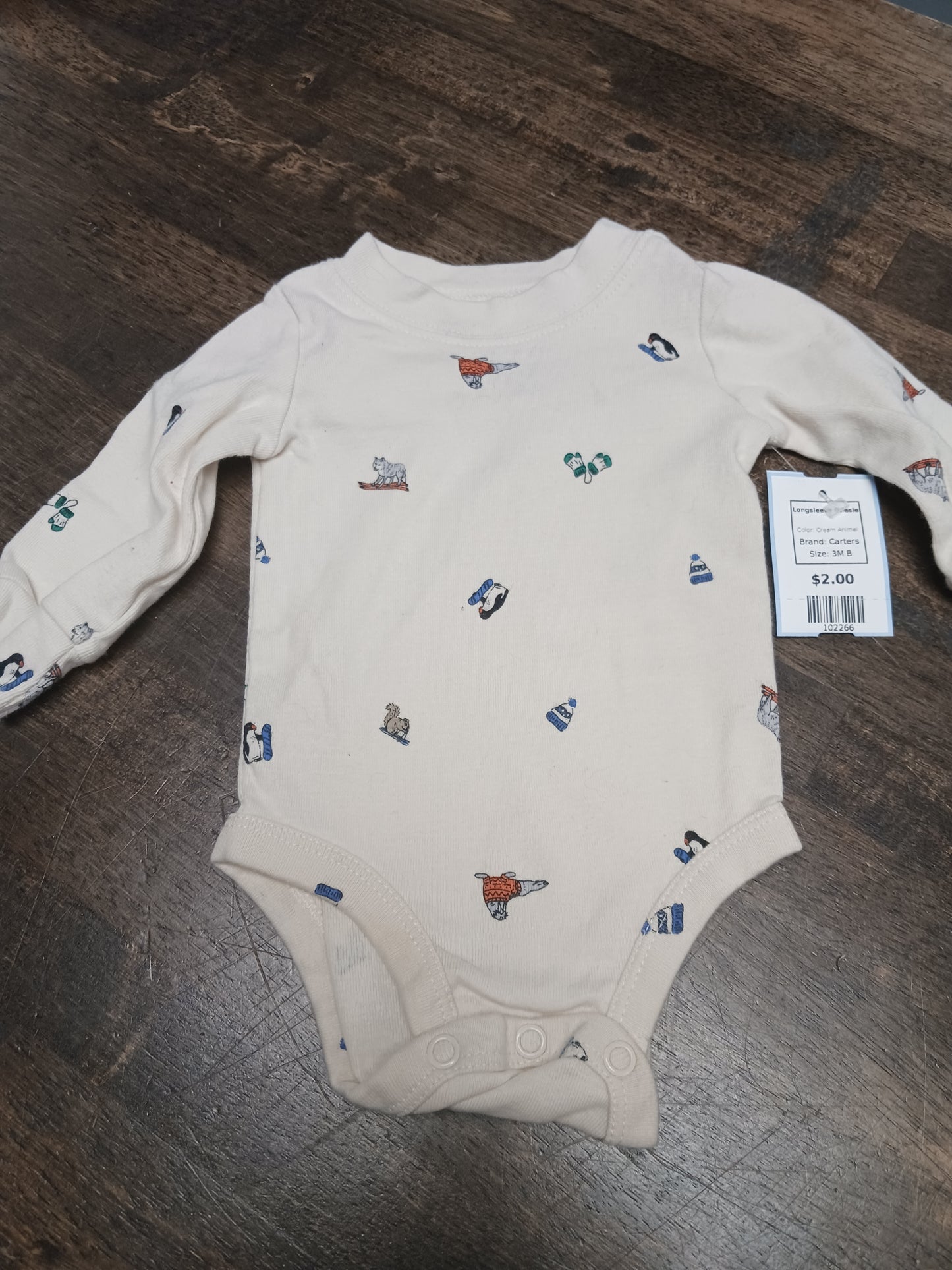 Cream Animal Carters Longsleeve Onesie, 3M B