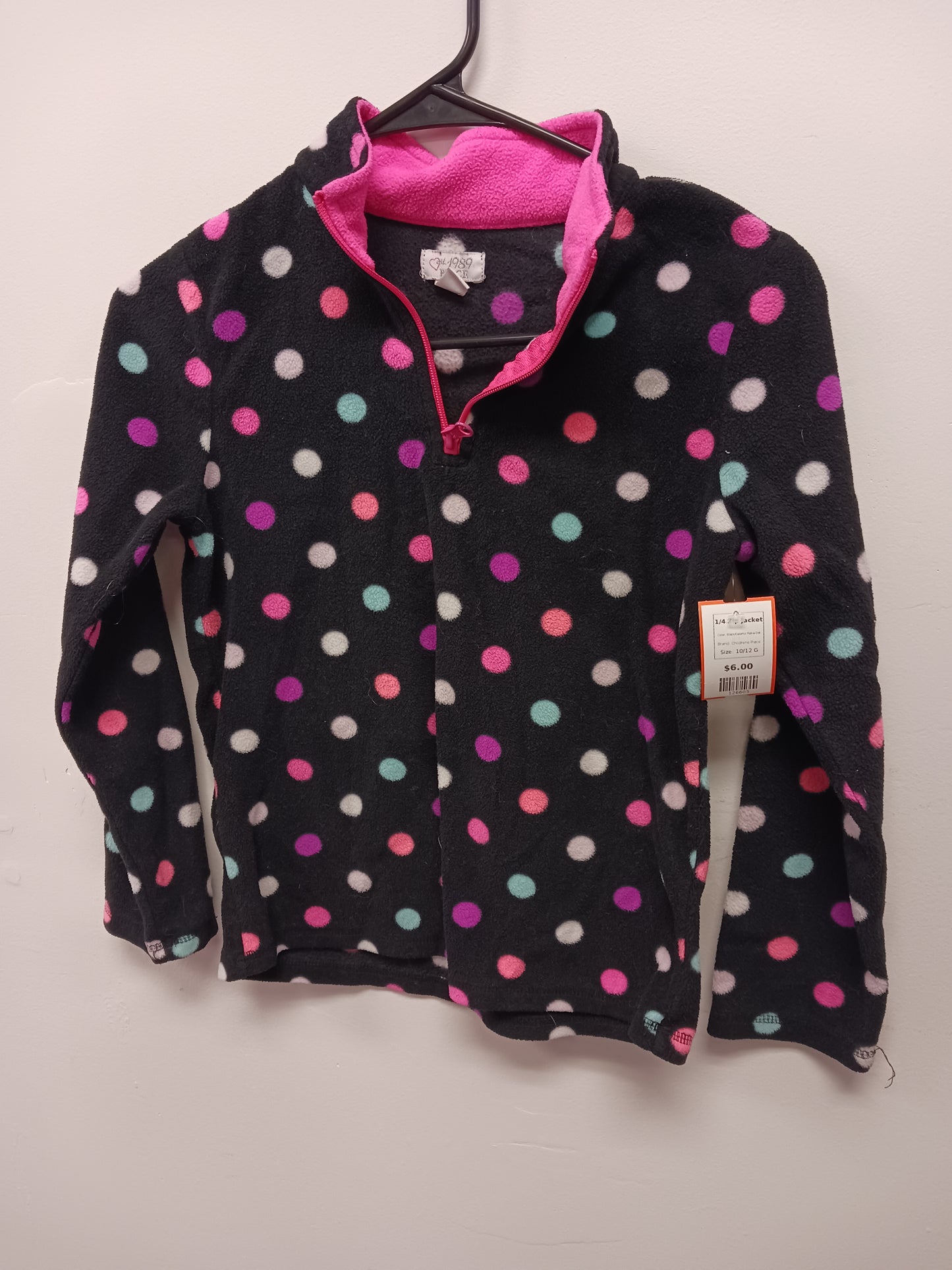 Black/Colorful Polka Dot Childrens Place 1/4 Zip Jacket, 10/12 G