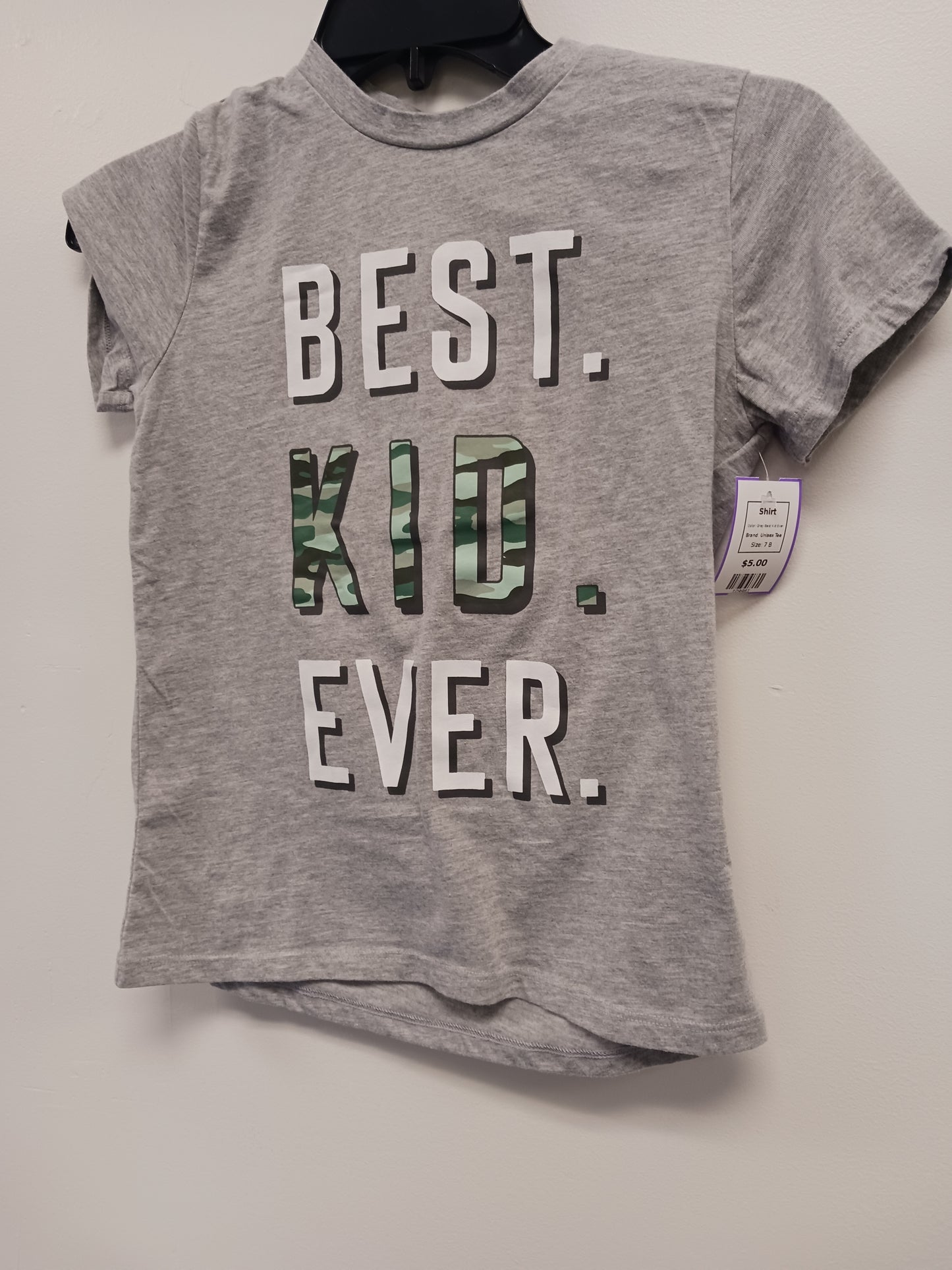 Grey Best Kid Ever Unisex Tee Shirt, 7 B