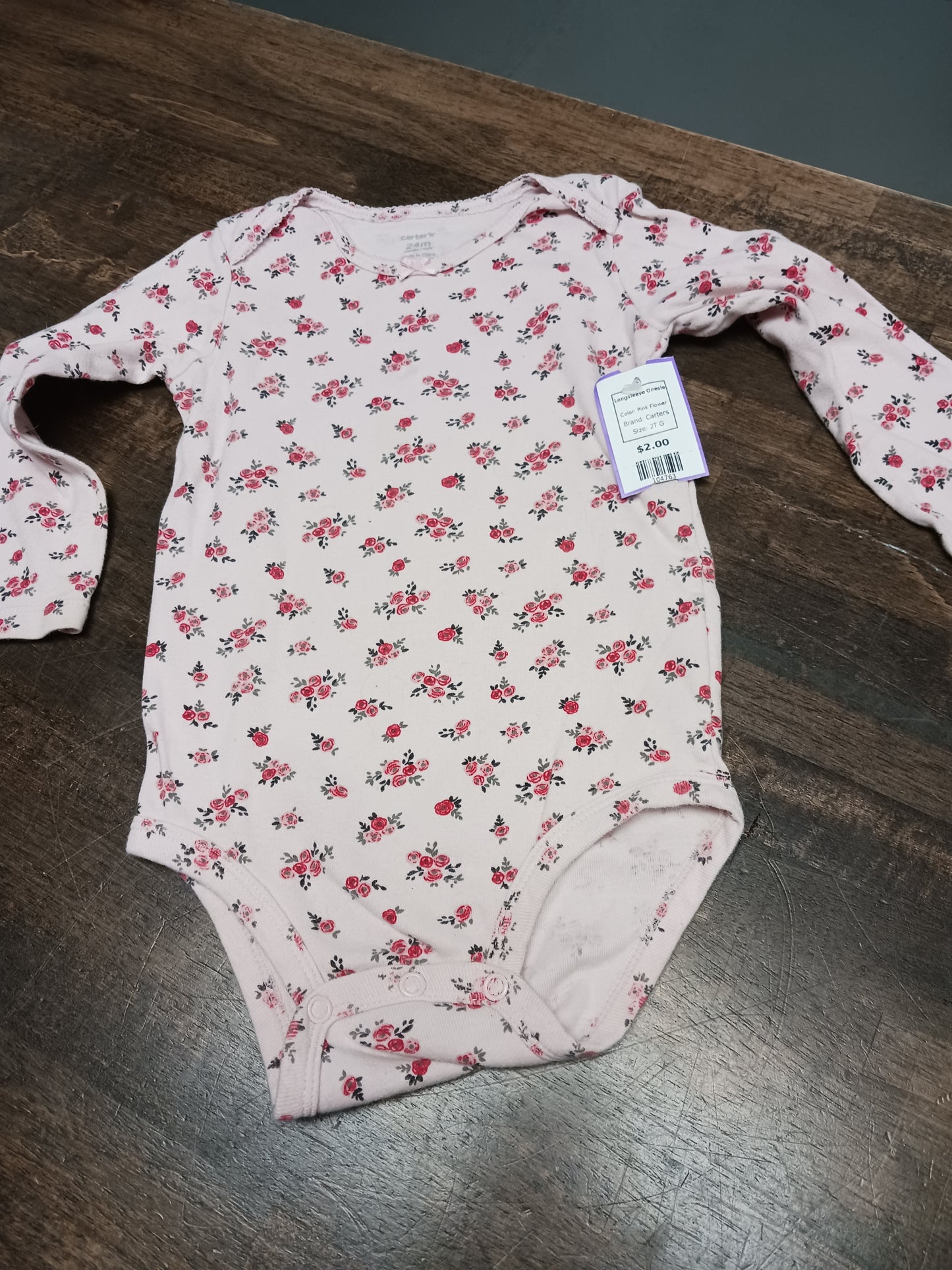 Pink Flower Carters Longsleeve Onesie, 2T G