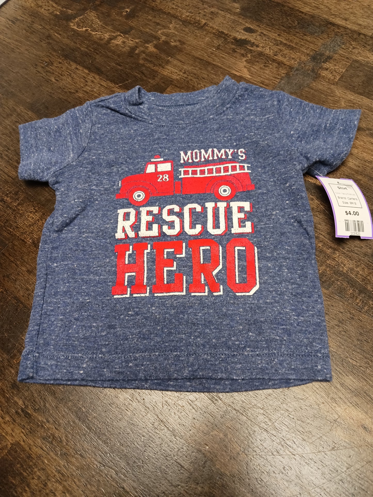 Navy Firetruck Carters Shirt, 9M B