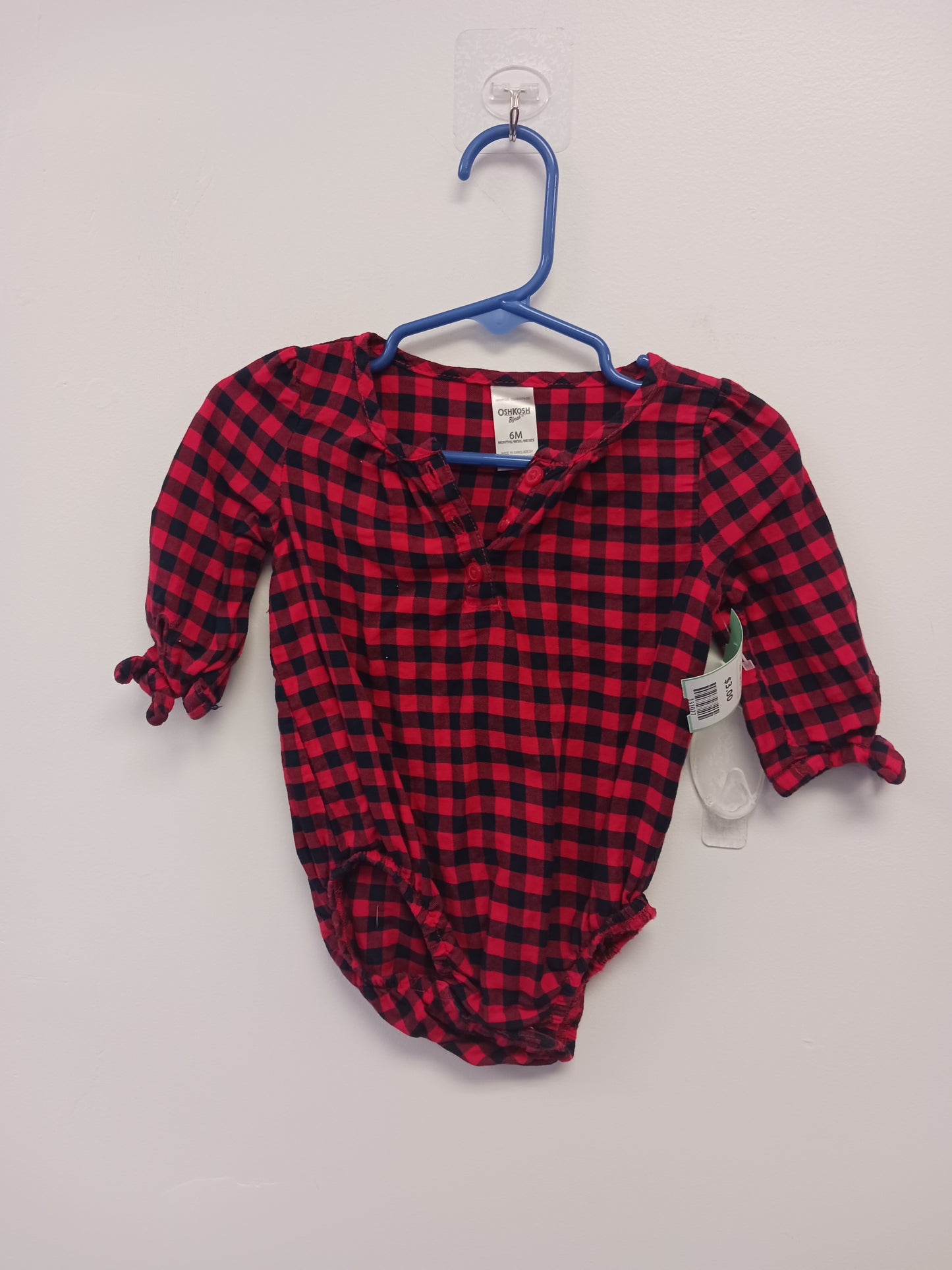 Red/Black Plaid OshKosh Longsleeve Onesie, 6M G