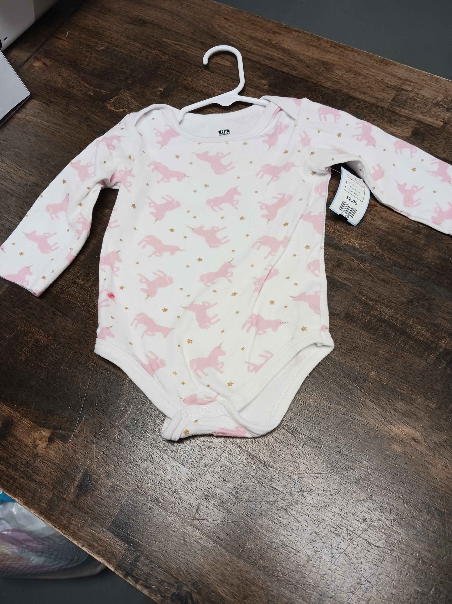 White/Pink Unicorn HB Longsleeve Onesie, 18M G