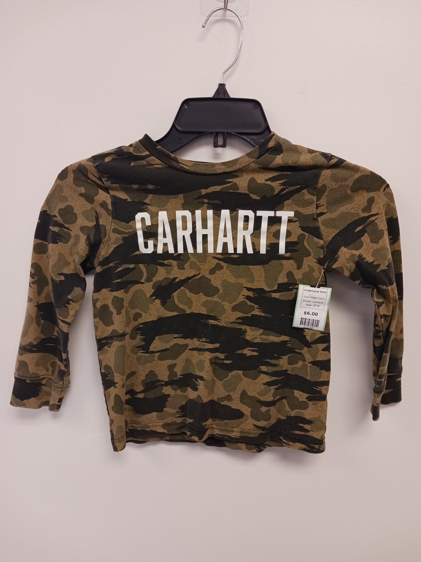 Green Camo Carhartt Longsleeve Shirt, 4T B