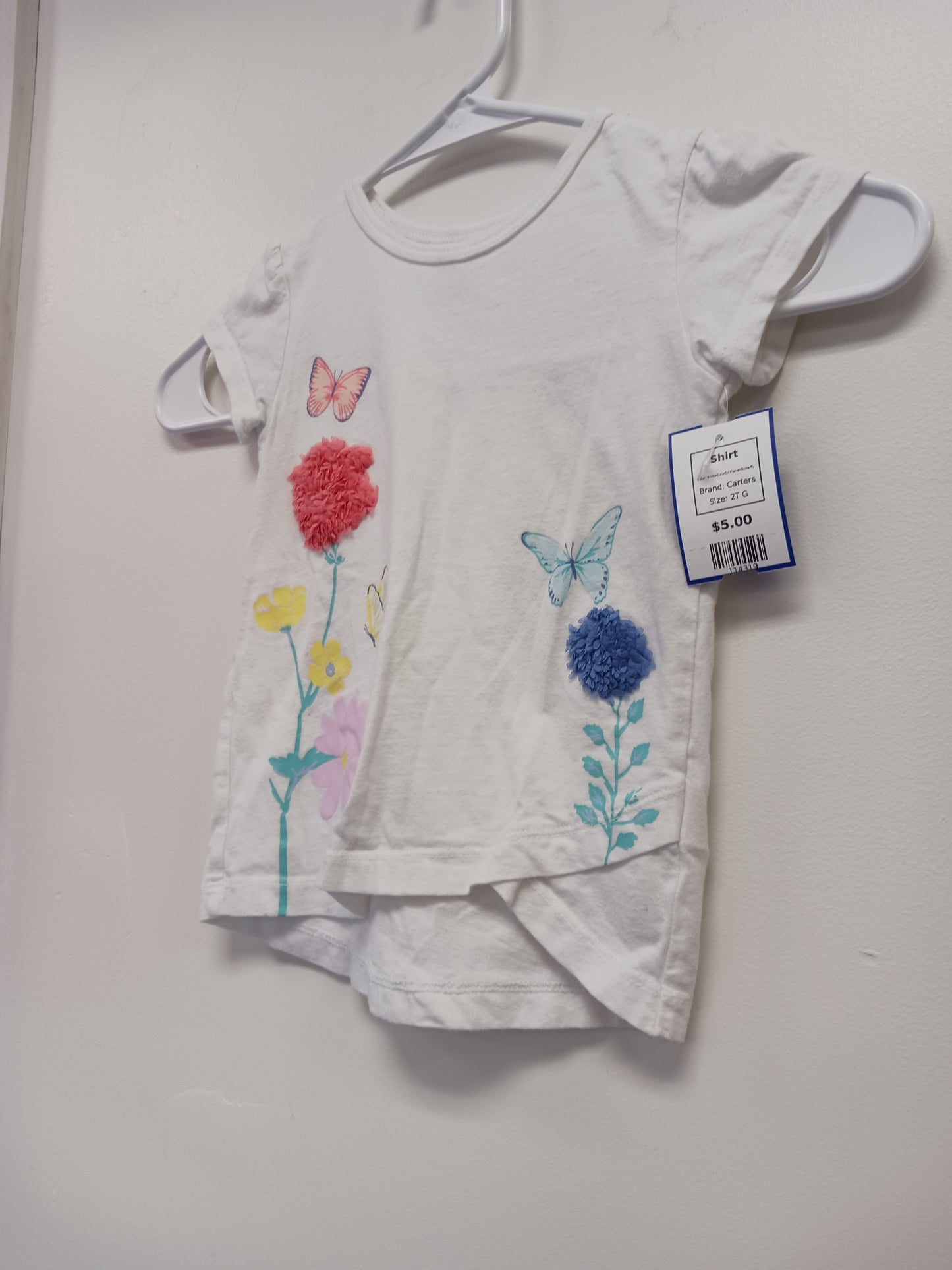 White/Colorful Flower/Butterfly Carters Shirt, 2T G