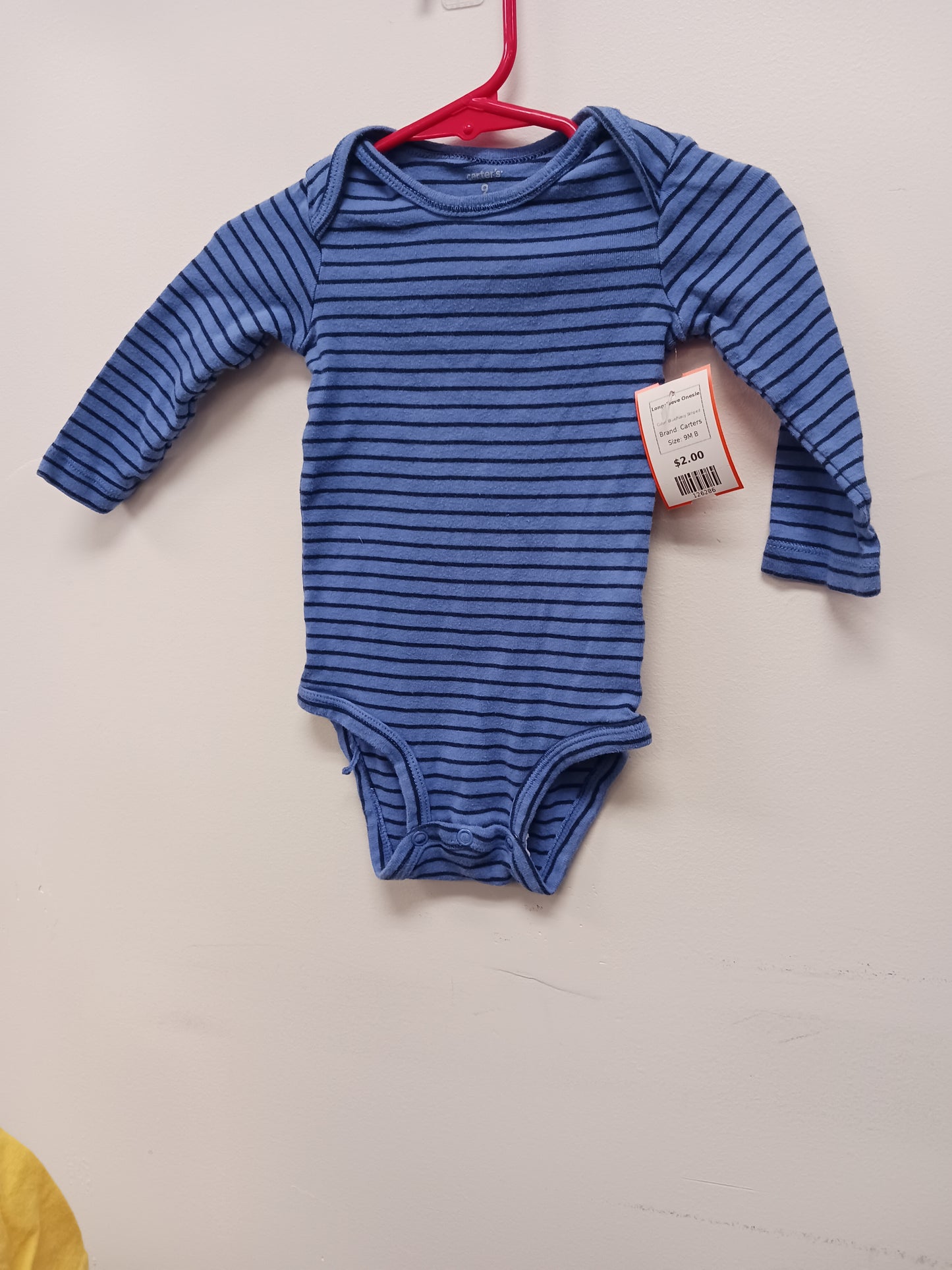 Blue/Navy Striped Carters Longsleeve Onesie, 9M B