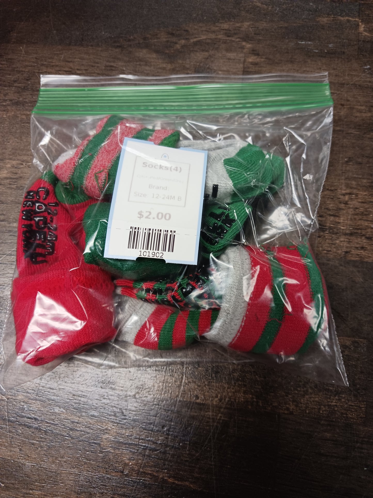 Red/Green/Grey Socks(4), 12-24M B
