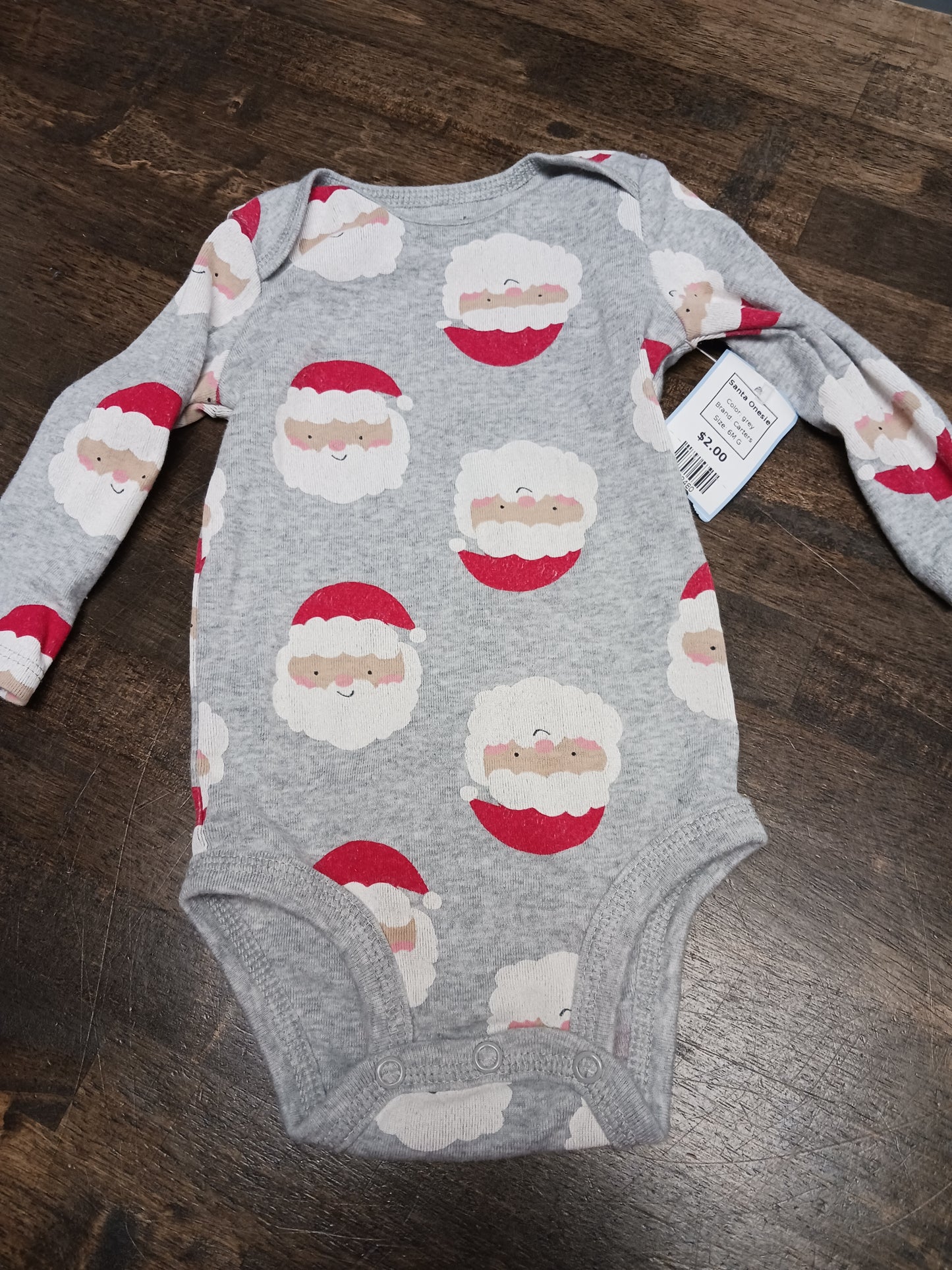 grey Carters Santa Onesie, 6M G