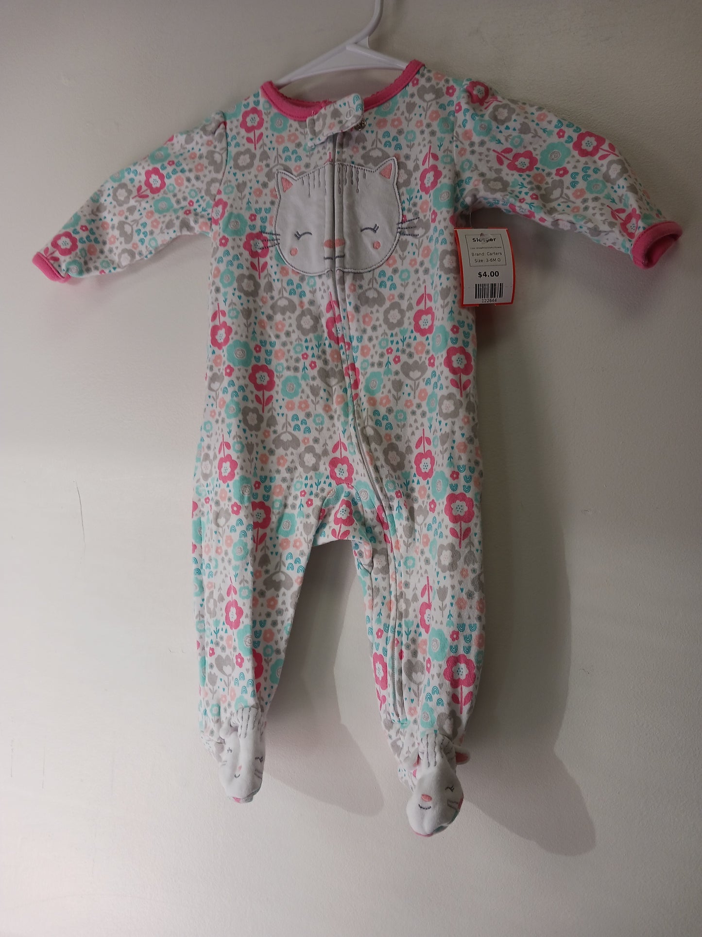 White/Pink/Colorful Flowers Carters Sleeper, 3-6M G