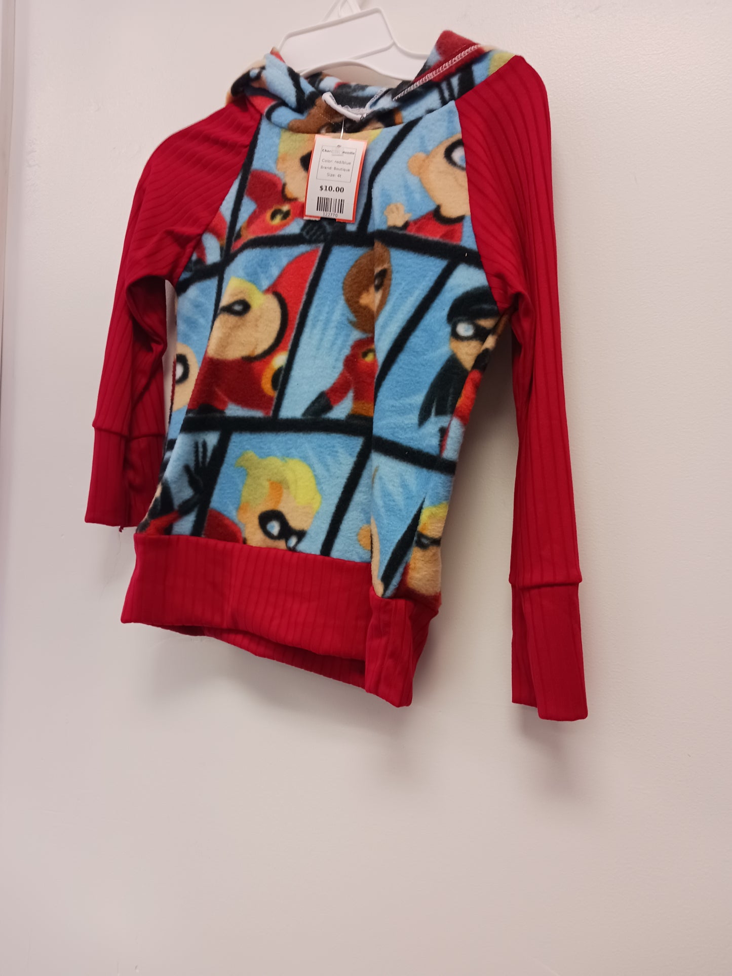 red/blue Boutique Character Hoodie, 4t