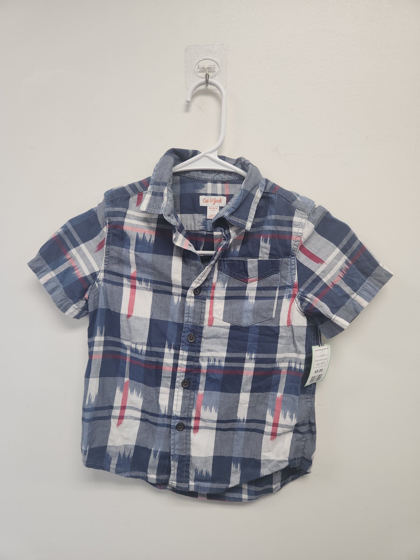 Blue/White/Red Plaid Cat & Jack Short Sleeve Button Up, 4/5 B