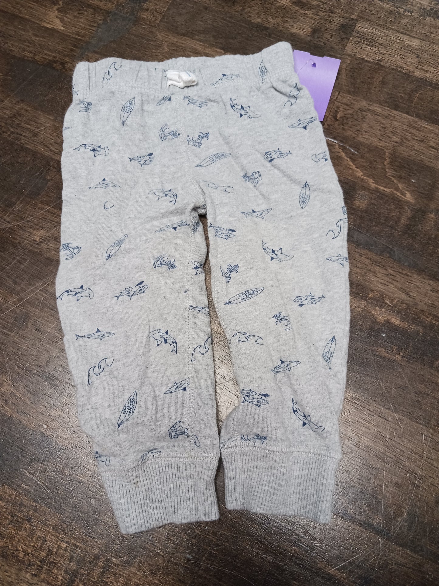 Grey/Blue Shark Carters Pants, 12M B