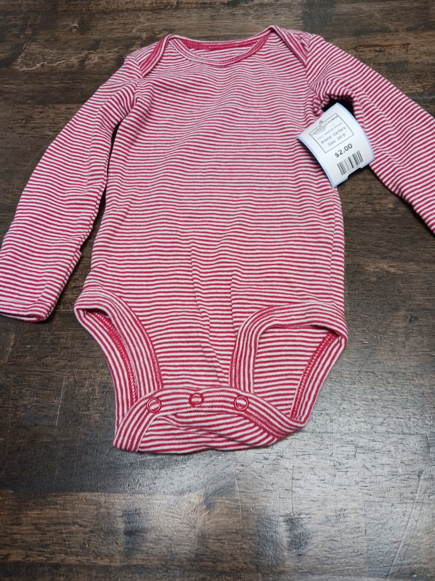 Red/Grey Striped Carters Longsleeve Onesie, 3M B