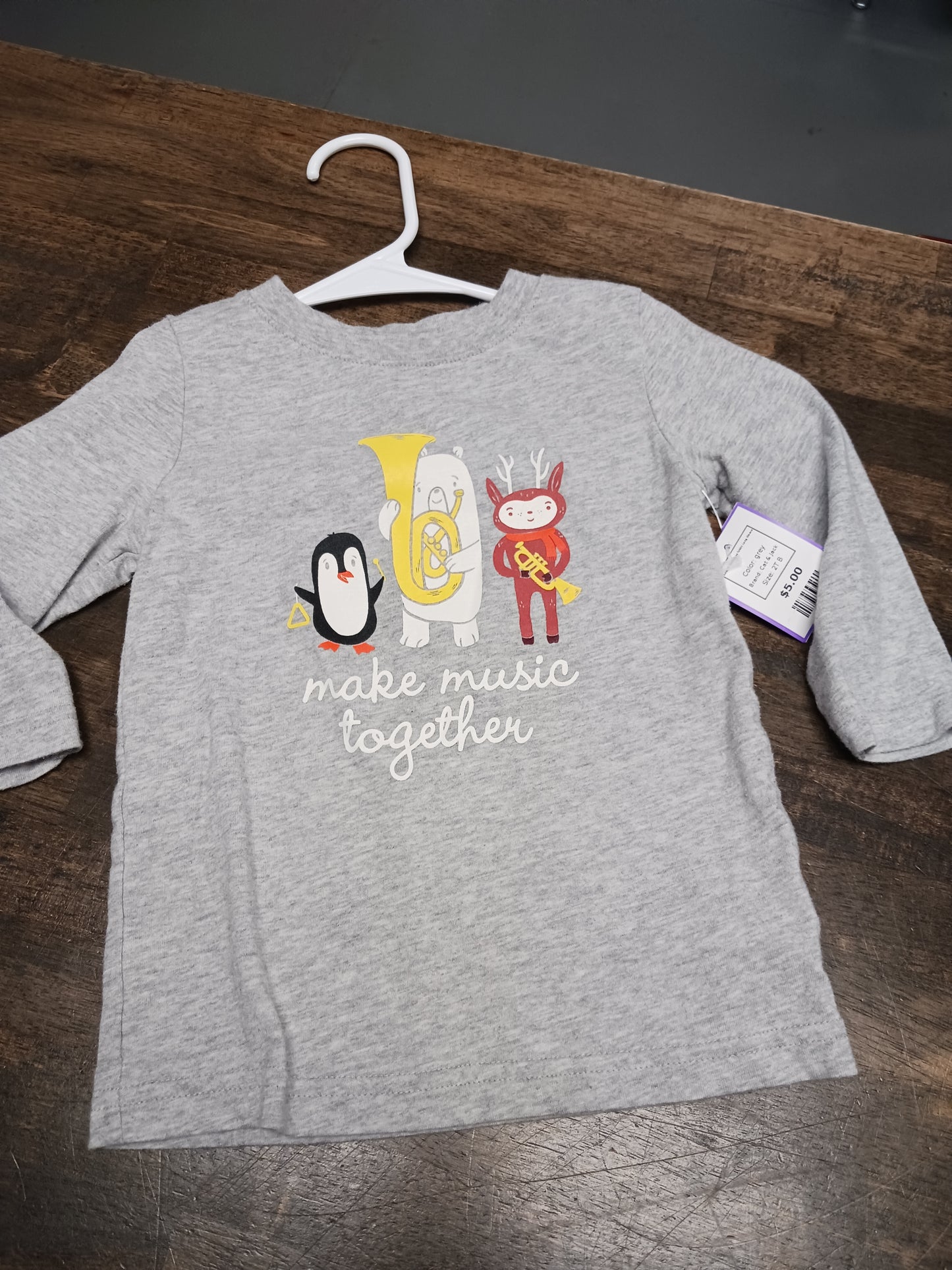 grey Cat & Jack Animal Christmas Tshirt Long Sleeve, 2T B