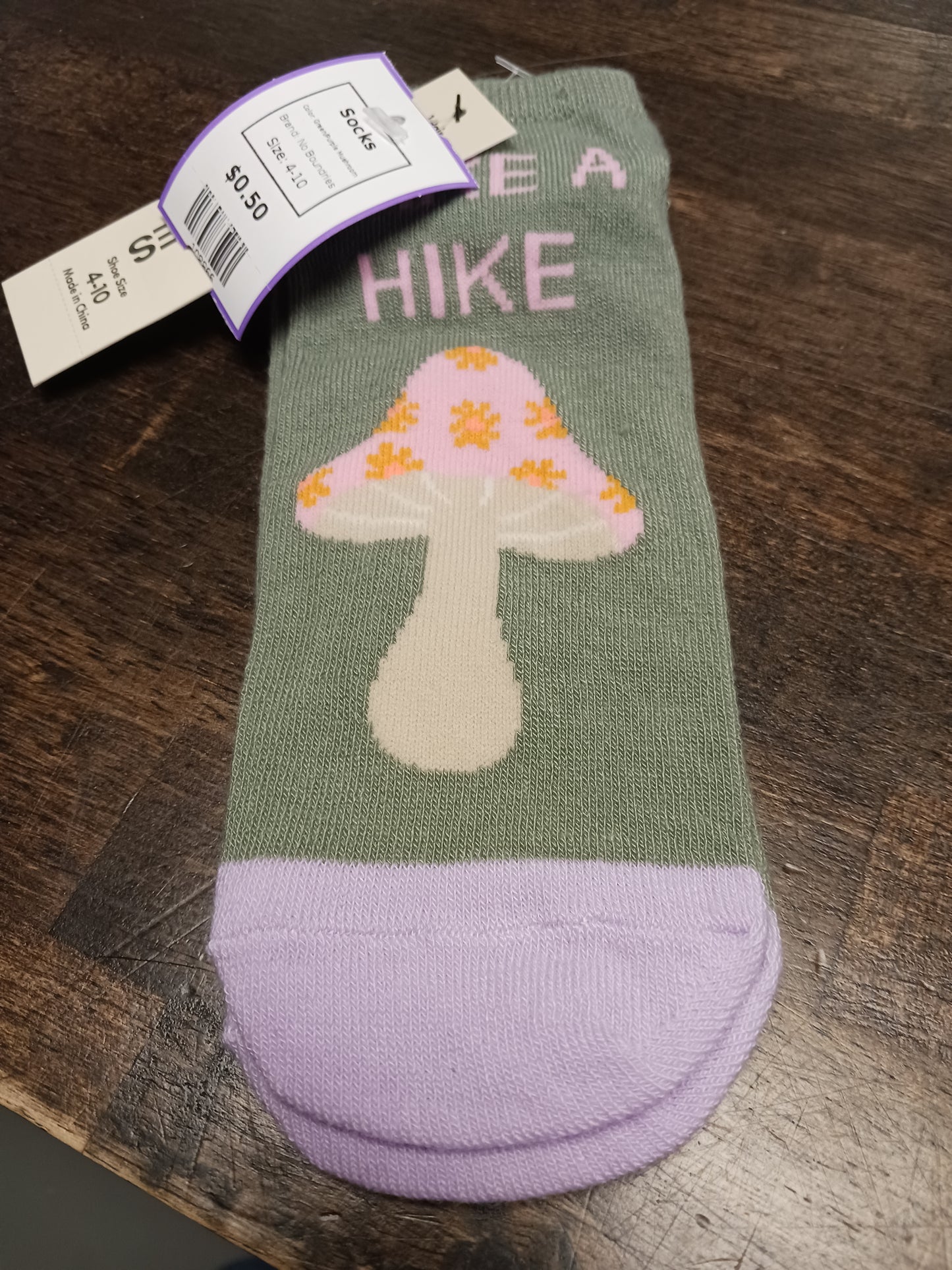 Green/Purple Mushroom No Boundries Socks, 4-10