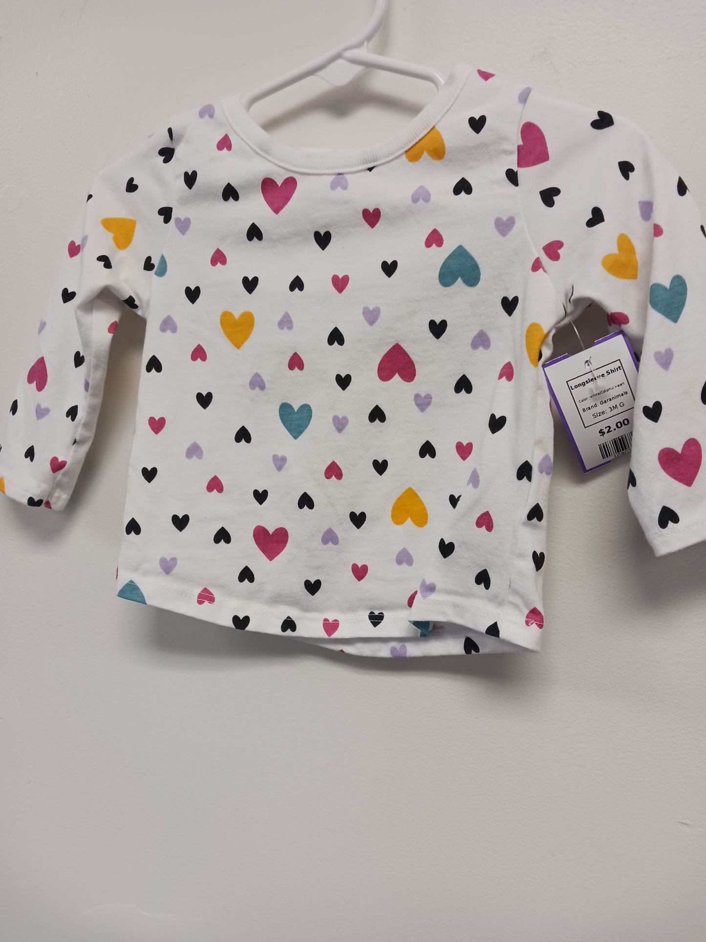 White/Colorful Heart Garanimals Longsleeve Shirt, 3M G