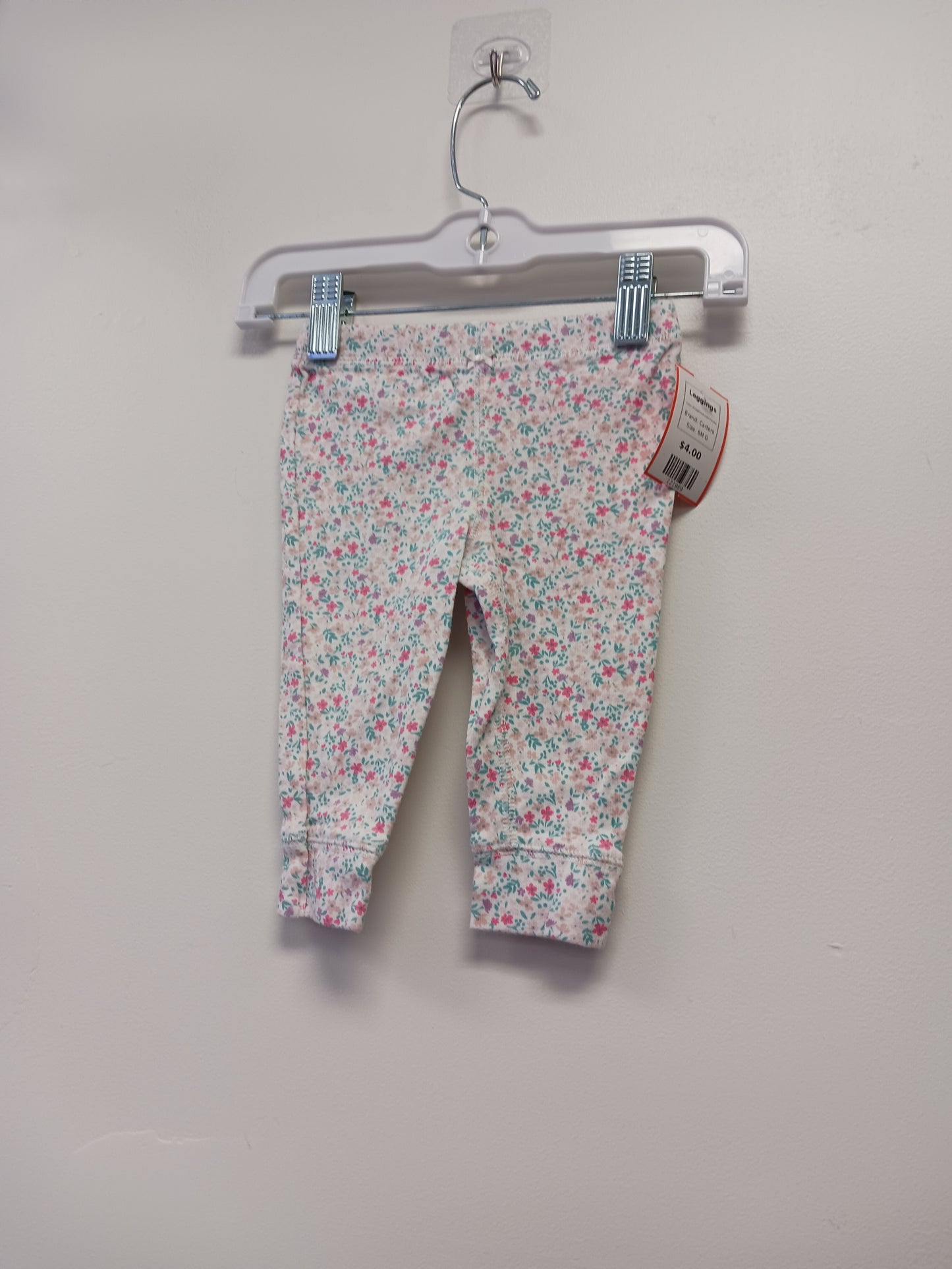 White/Pink/Purple Flowers Carters Leggings, 6M G