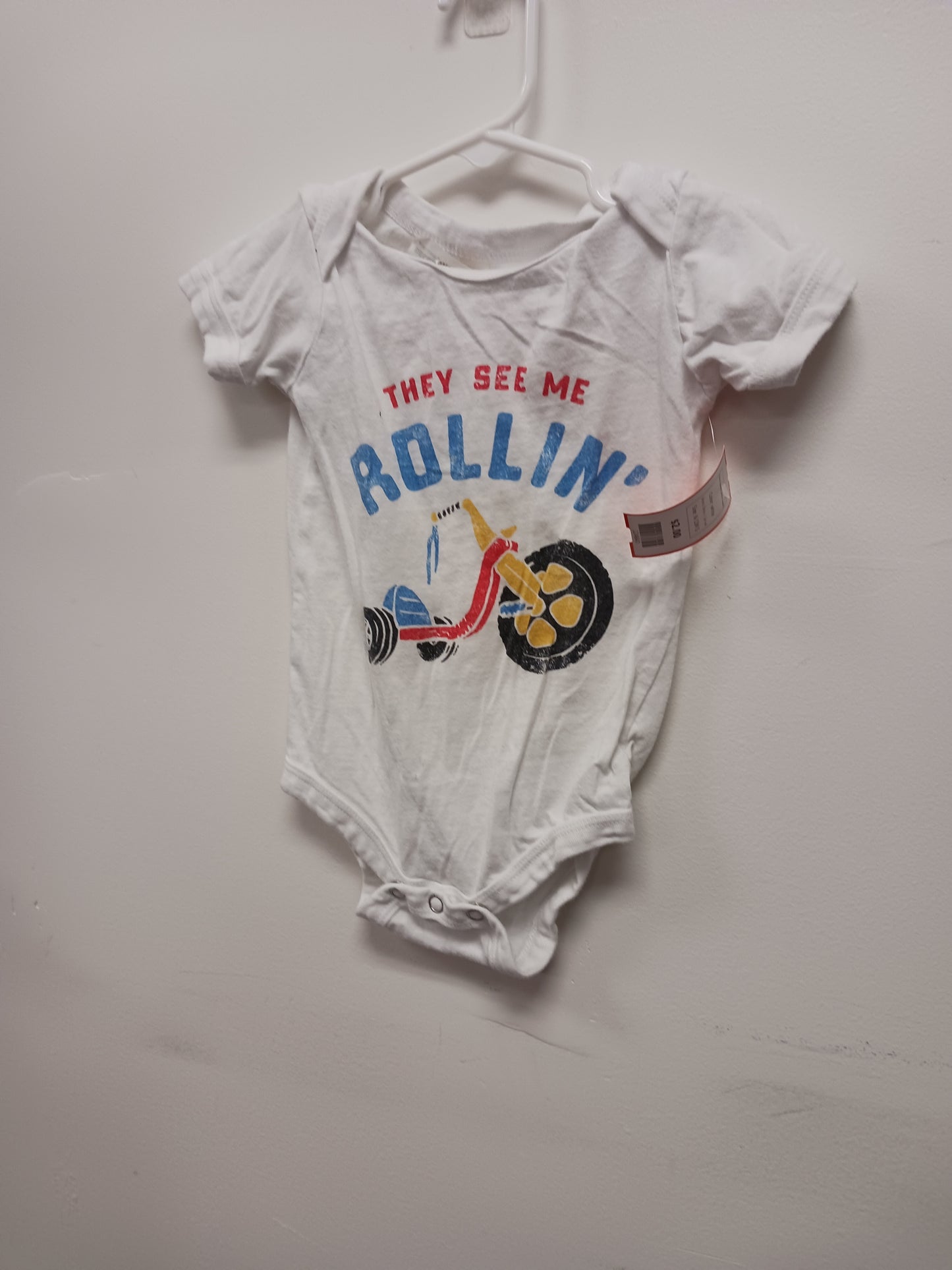 white Bella + Canvas They See me Rollin Onesie, 6-12M G
