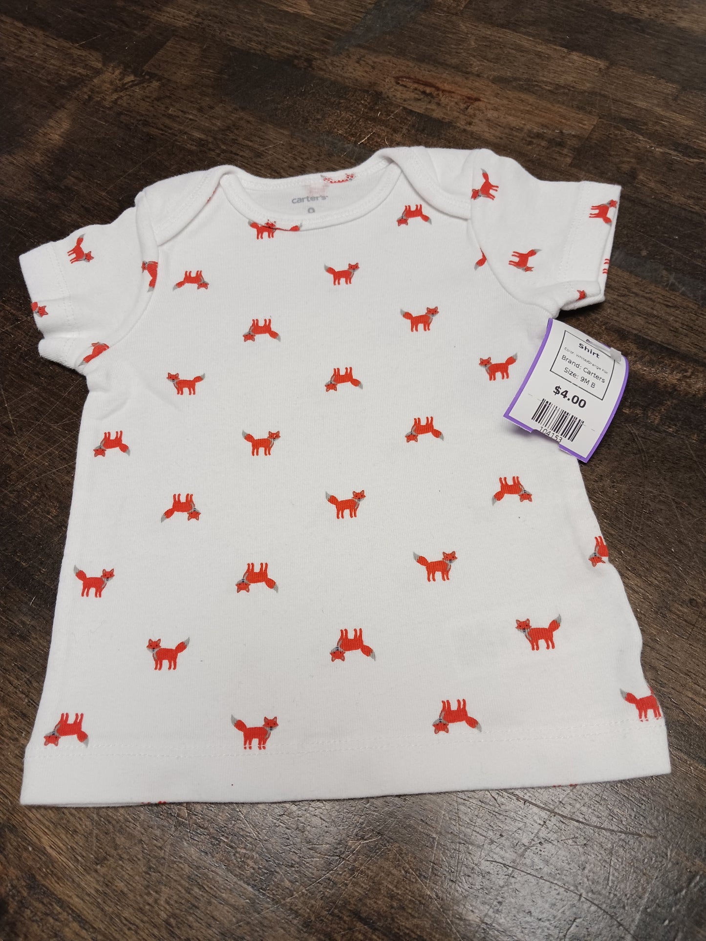 White/Orange Fox Carters Shirt, 9M B