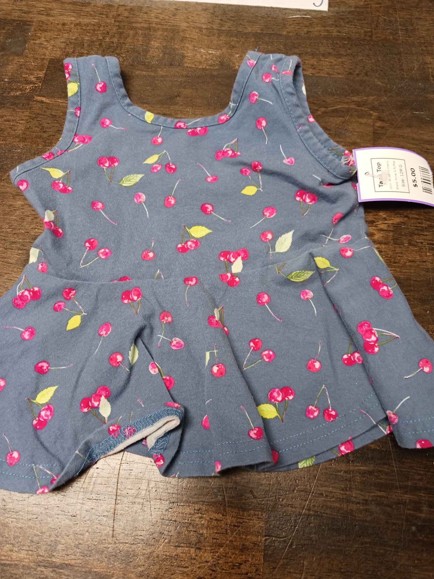 Blue/Pink Cherry Ricrac & Ruffles Tank Top, 12M G