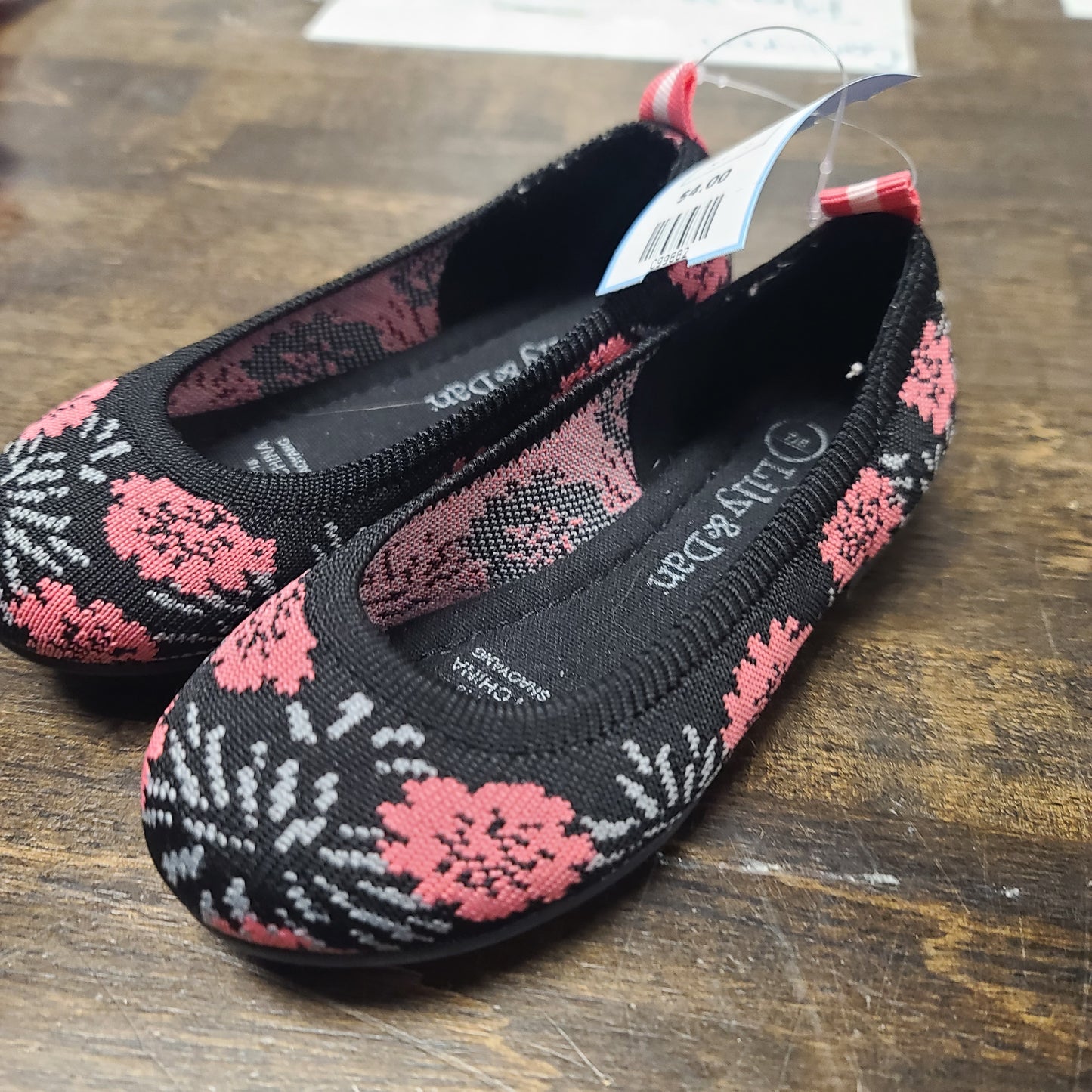 Black/Pink Flower Lily & Dan Flats, 7 G