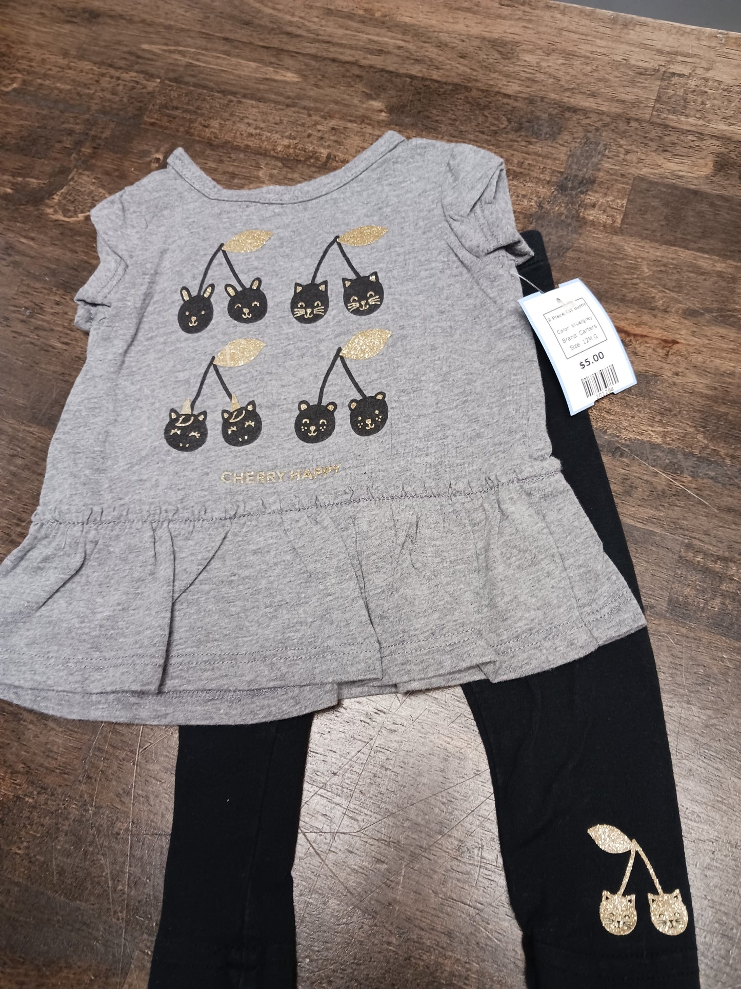 blue/grey Carters 2 Piece Cat outfit, 12M G