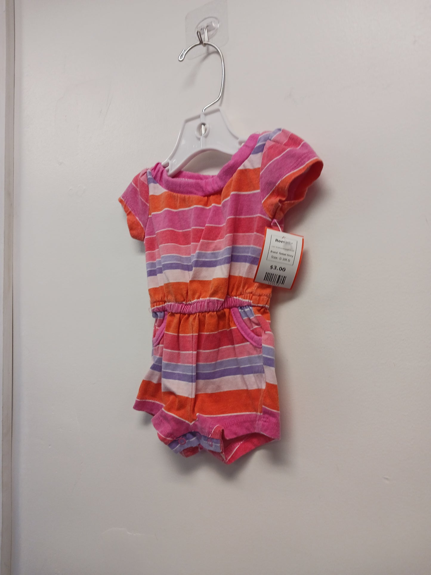 Pink/Purple/Orange Striped Faded Glory Romper, 0-3M G