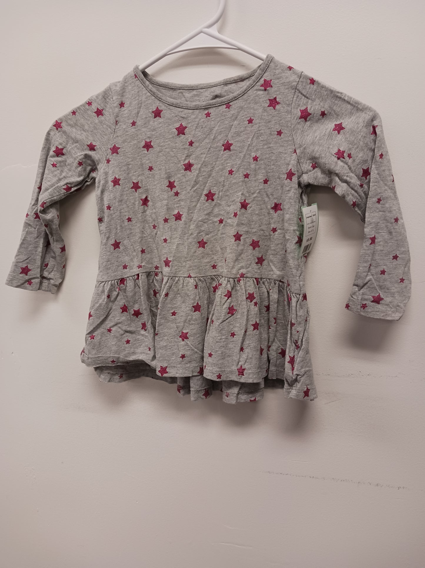 Grey/Pink Star Gap Longsleeve Shirt, 4T G