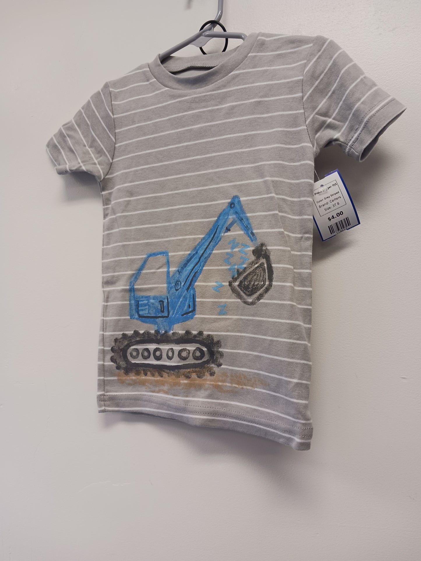 Grey Striped Carters 2 Piece Digger PJS, 3T B