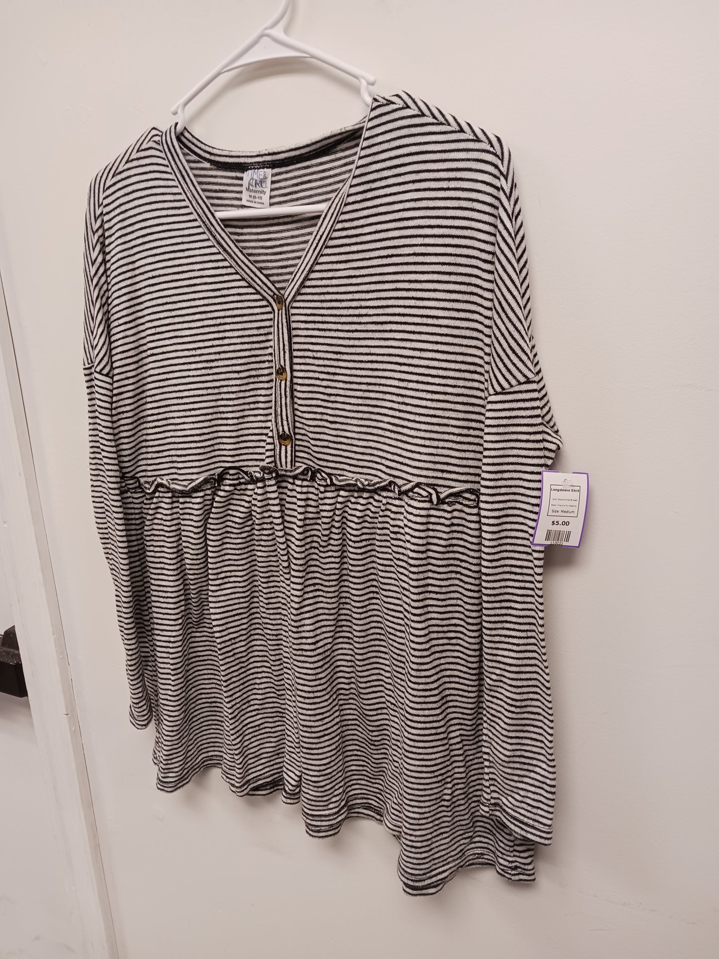 Black/White Striped Time And Tru Maternity Longsleeve Shirt, Medium