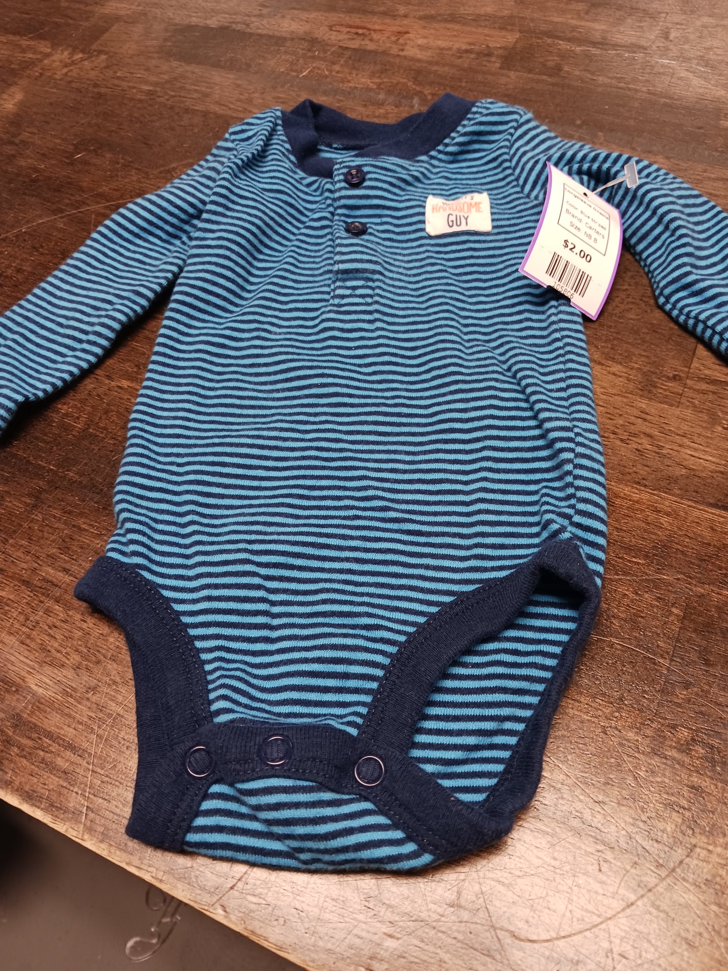 Blue Striped Carters Longsleeve Onesie, NB B