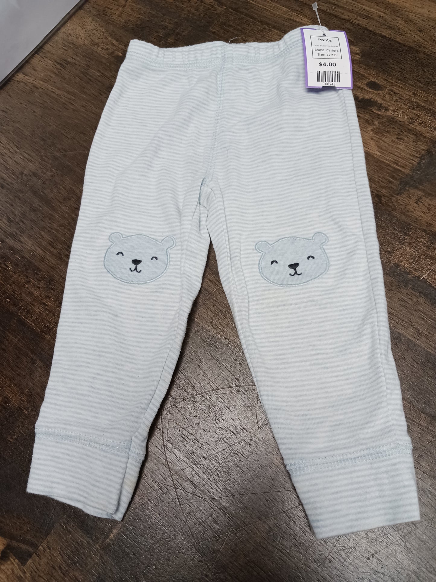 Blue/White Striped Carters Pants, 12M B