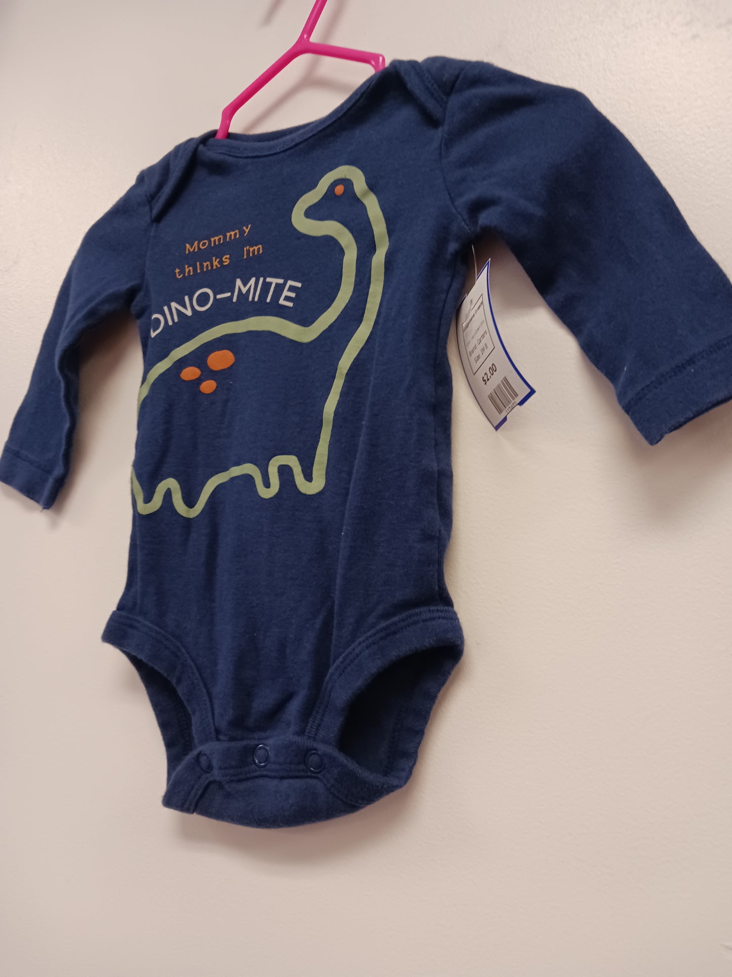 Navy/Green Dino Carters Longsleeve Onesie, 3M B