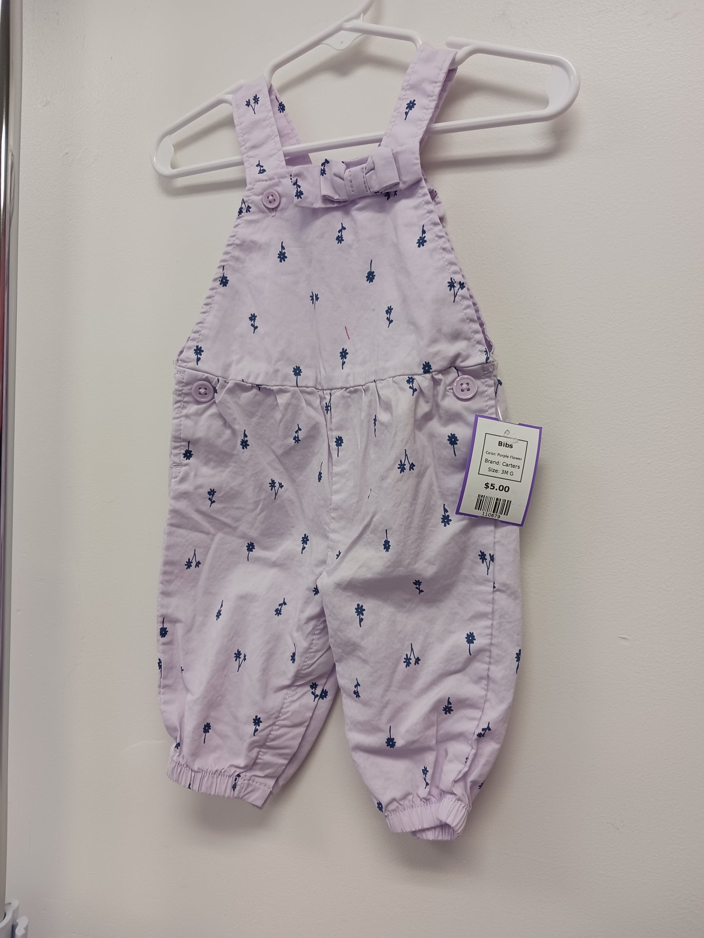 Purple Flower Carters Bibs, 3M G