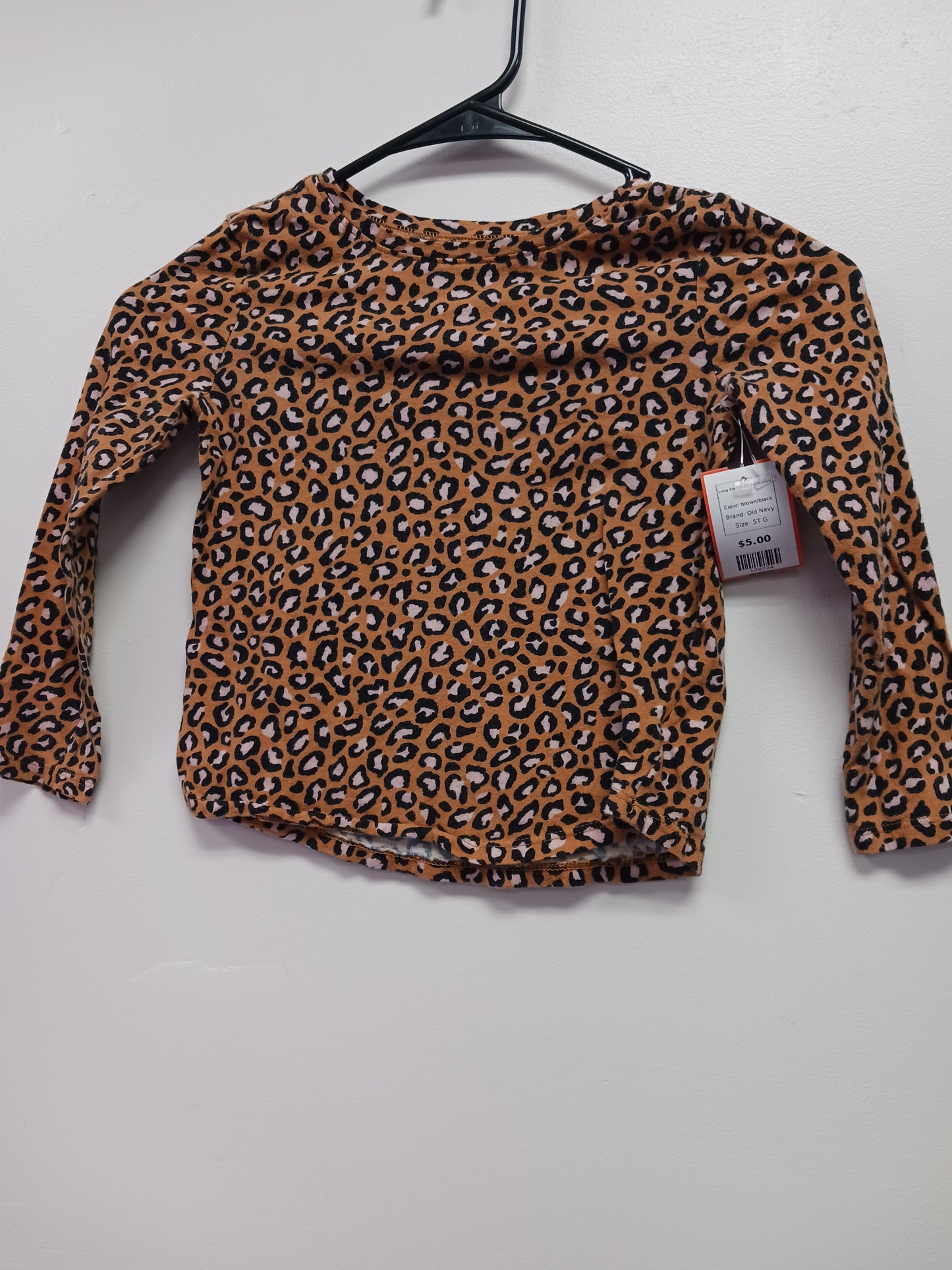 brown/black Old Navy Long Sleeve Cheetah Shirt, 5T G