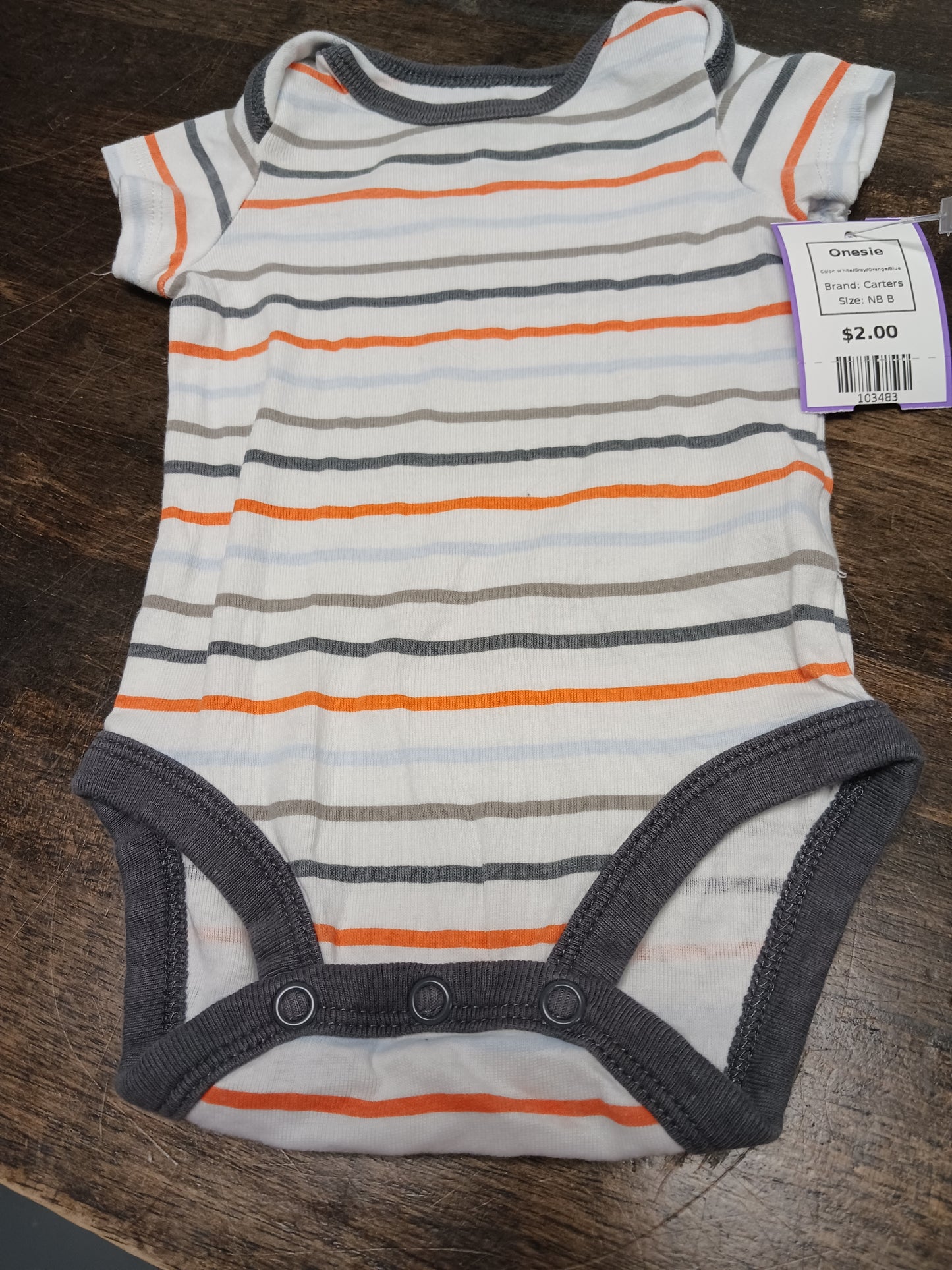 White/Grey/Orange/Blue Carters Onesie, NB B