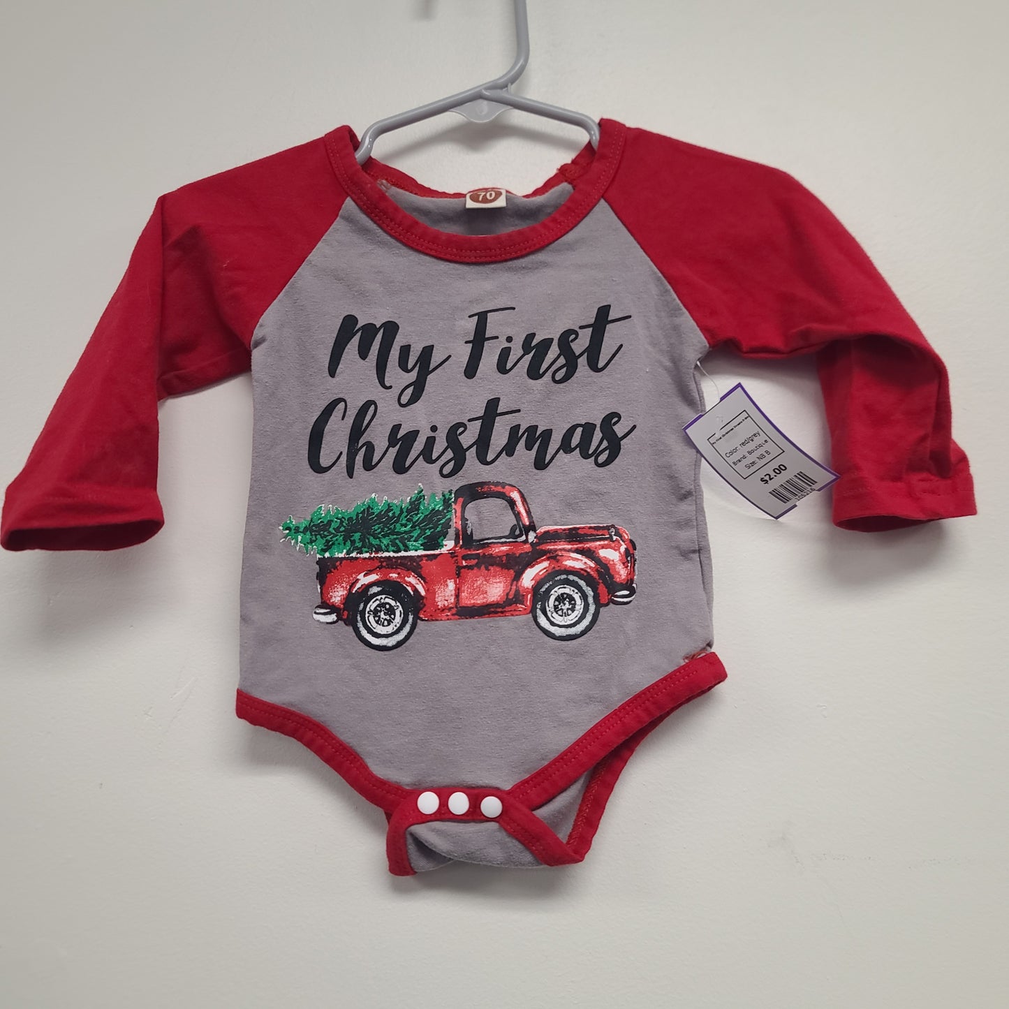 red/grey Boutique My First Christmas Onesie 0-6m, NB B