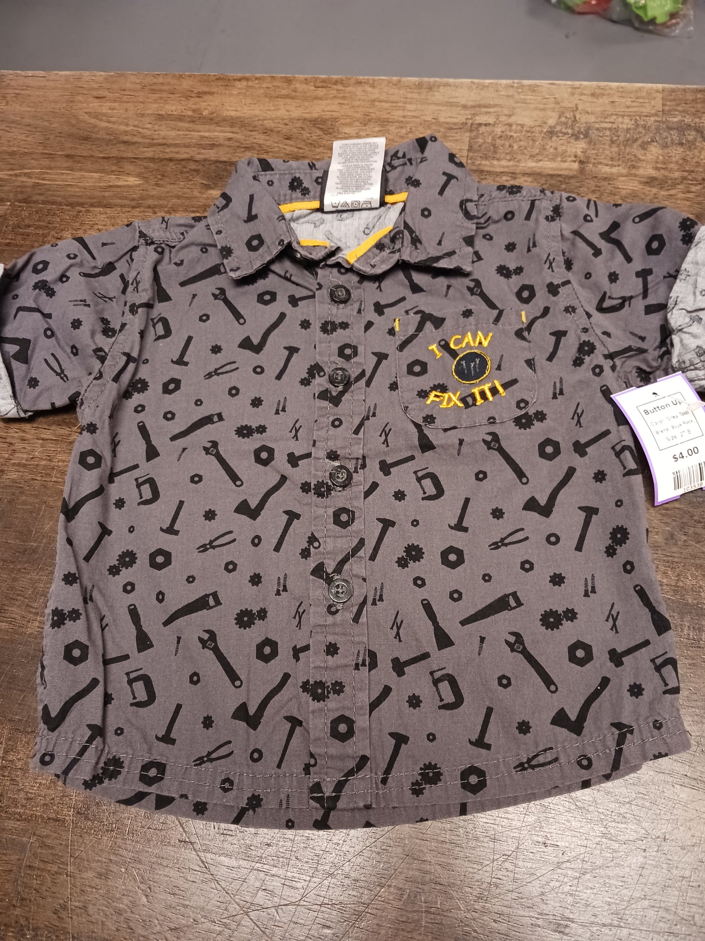 Grey Tool Boys Rock Button Up, 2T B