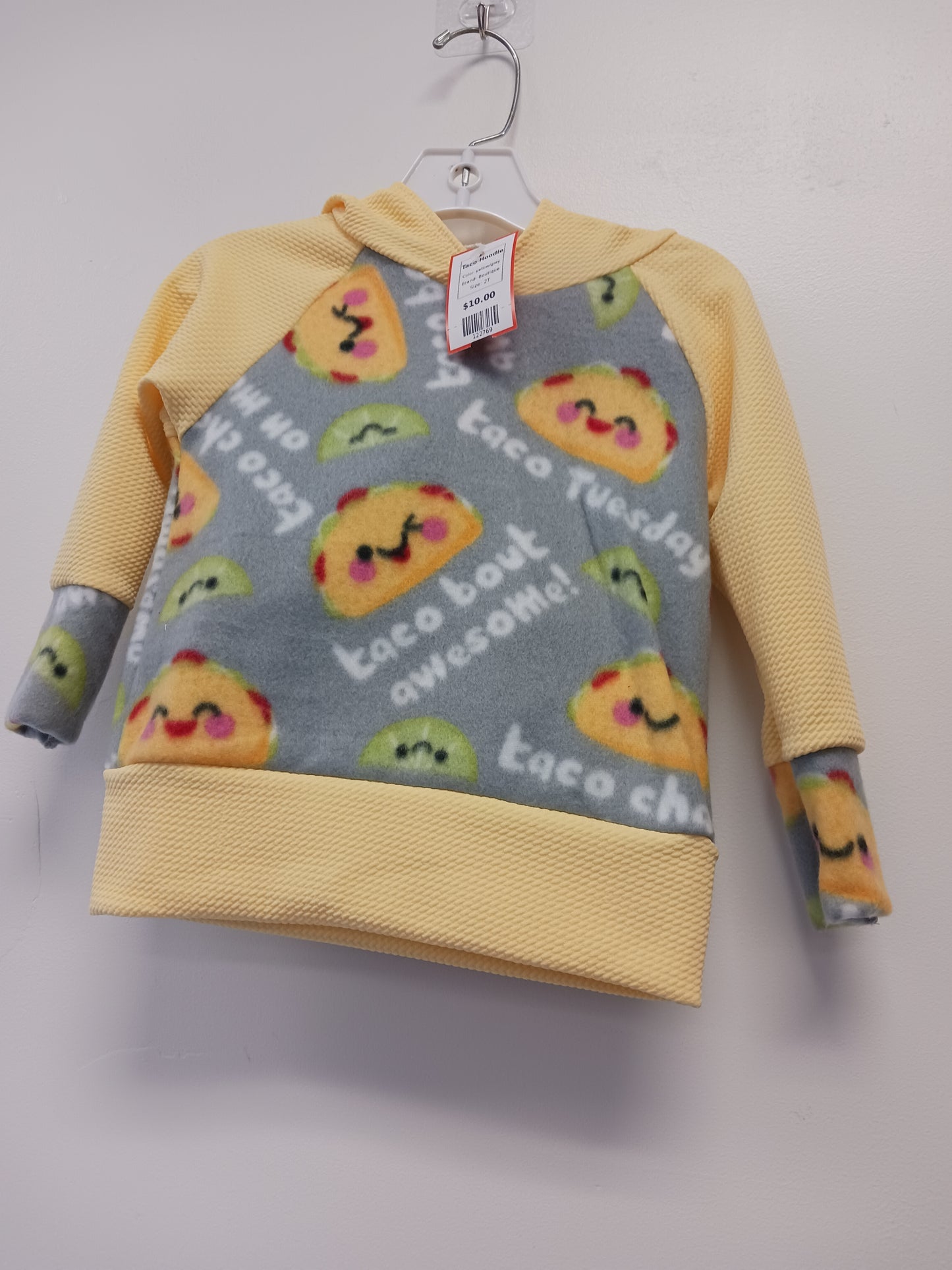 yellow/grey Boutique Taco Hoodie, 2T