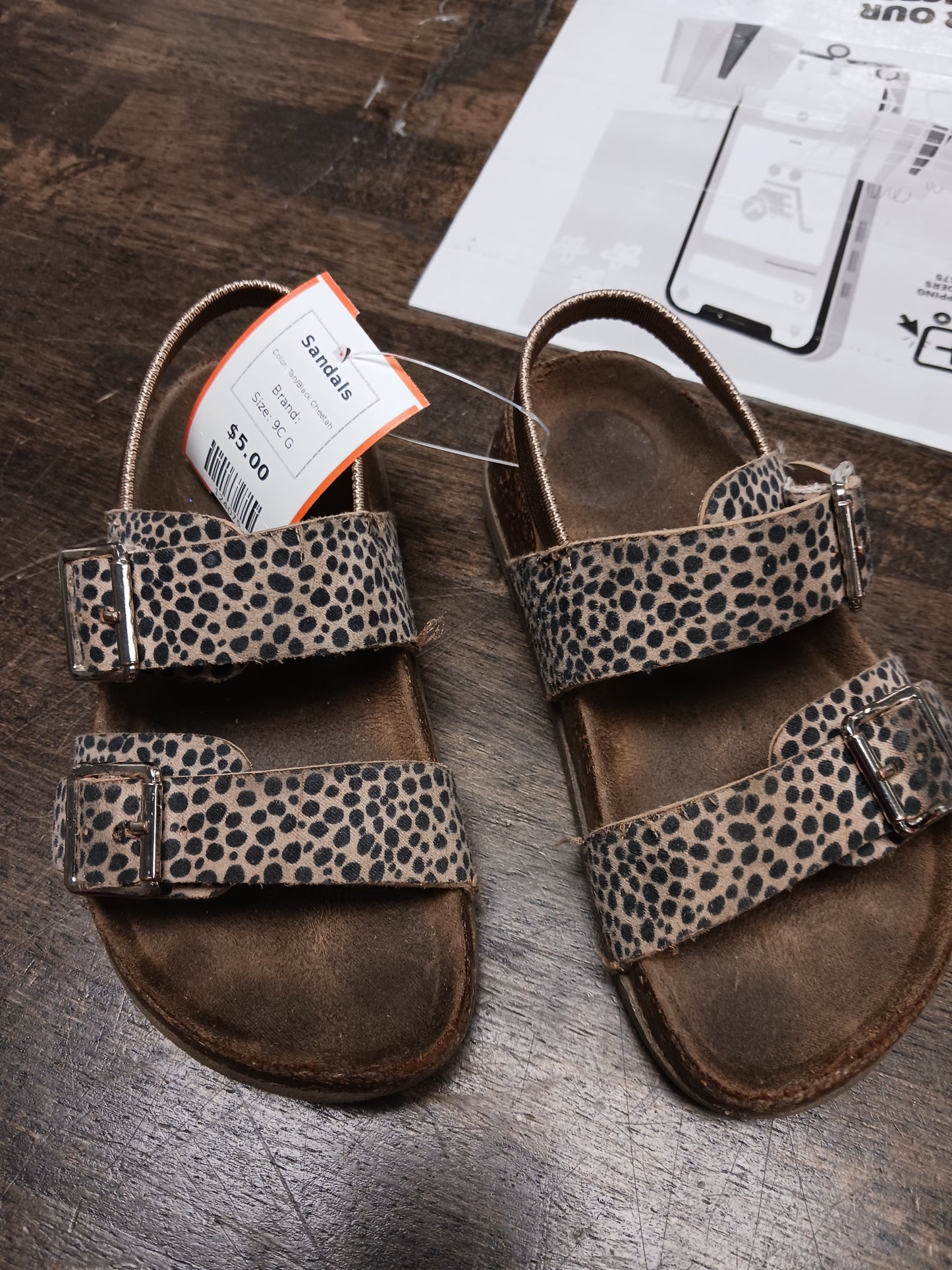 Tan/Black Cheetah Sandals, 9C G