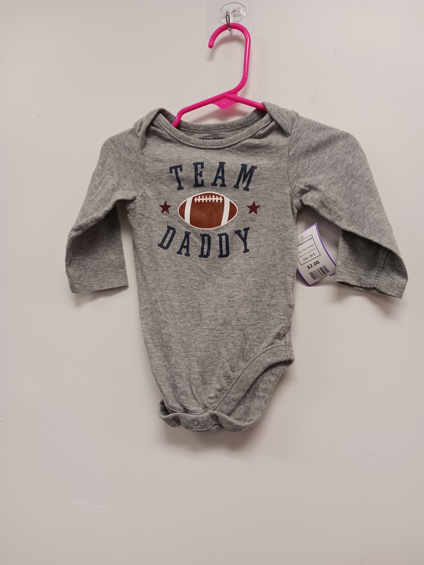 Grey Football Childrens Place Longsleeve Onesie, 3M B