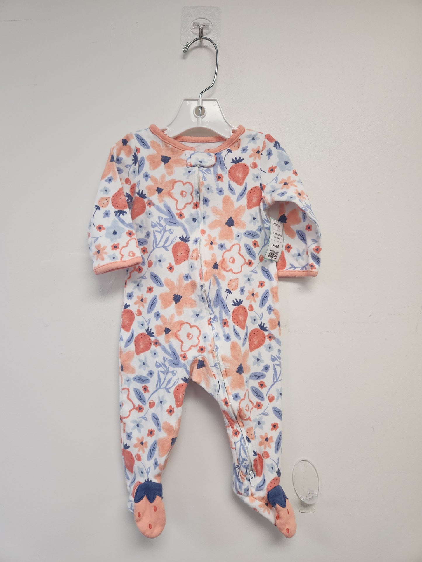 White/Pink Flowers Carters Sleeper, 6M G