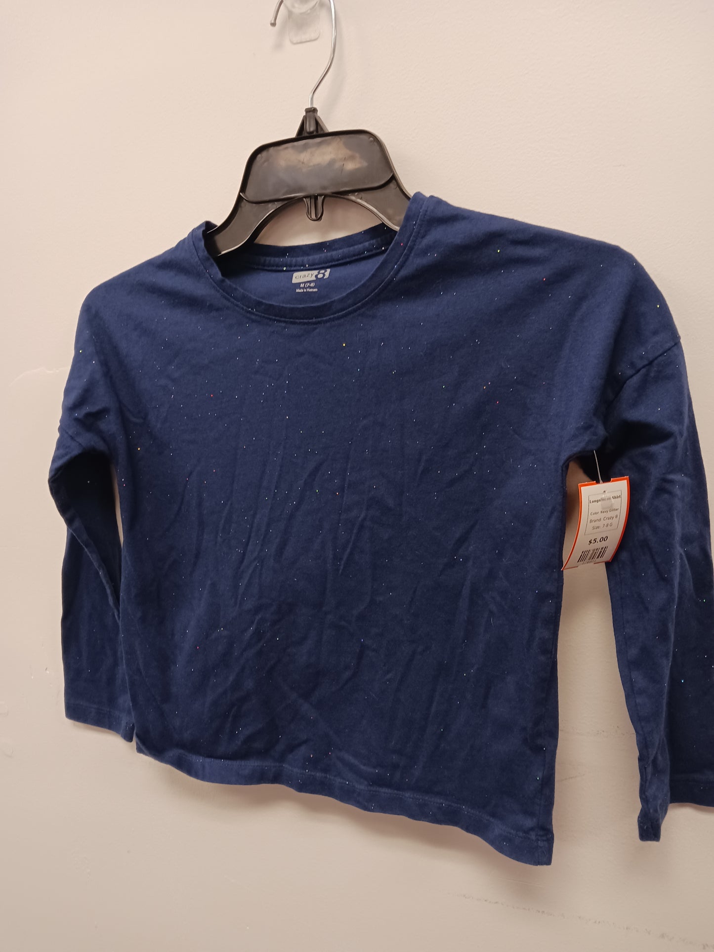 Navy Glitter Crazy 8 Longsleeve Shirt, 7-8 G