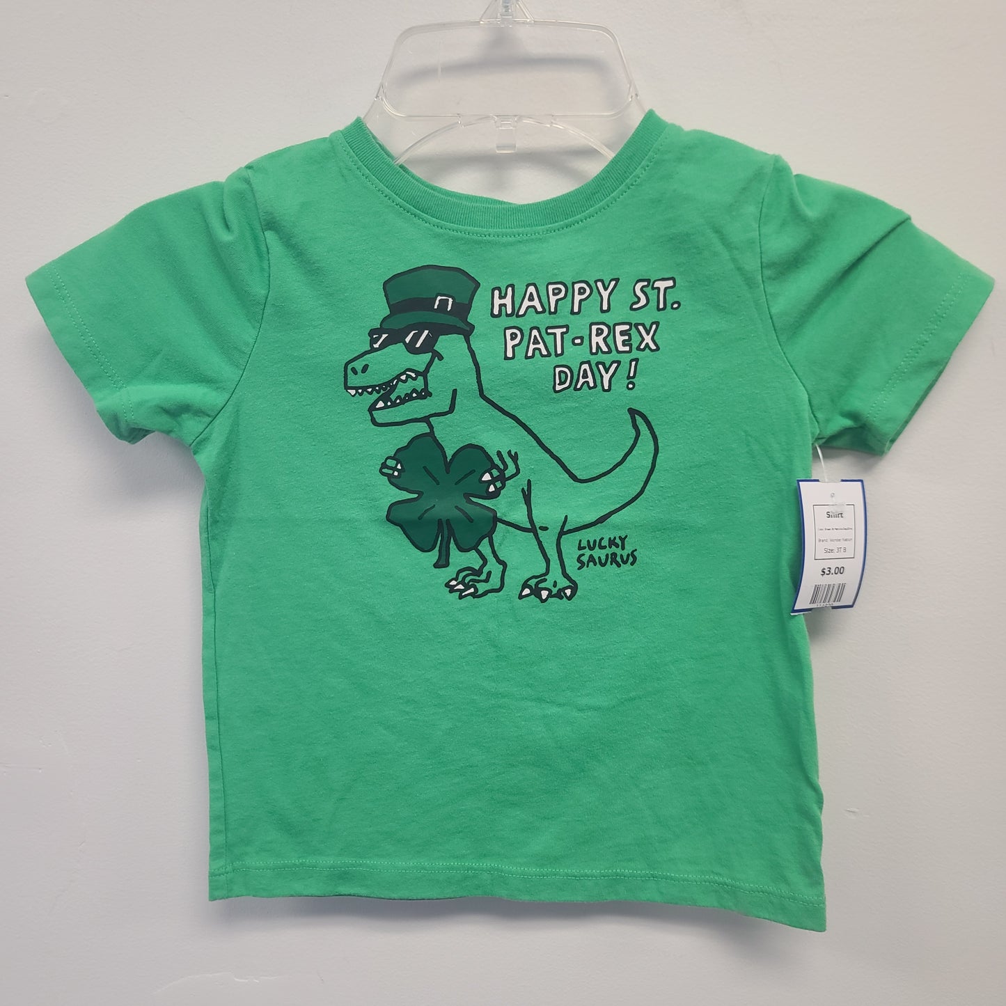 Green St Patricks Day/Dino Wonder Nation Shirt, 3T B