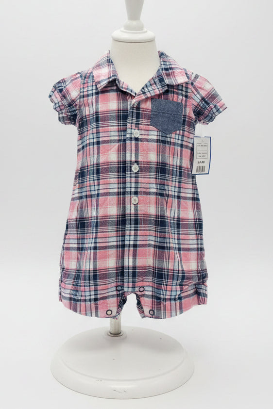 Pink/Navy/White Plaid Carters Short One Piece, 6M B
