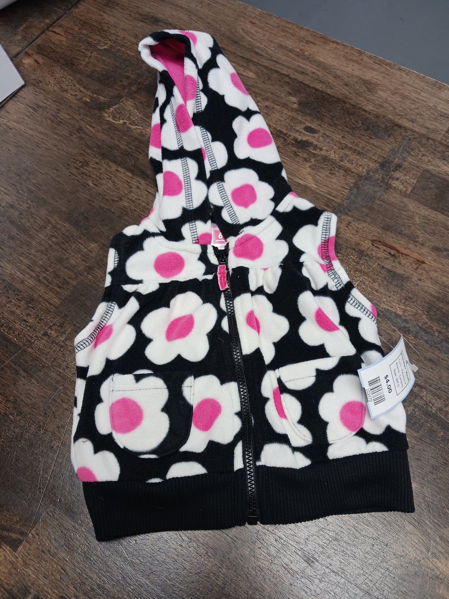 black/pink Carters Flower Vest, 6M G